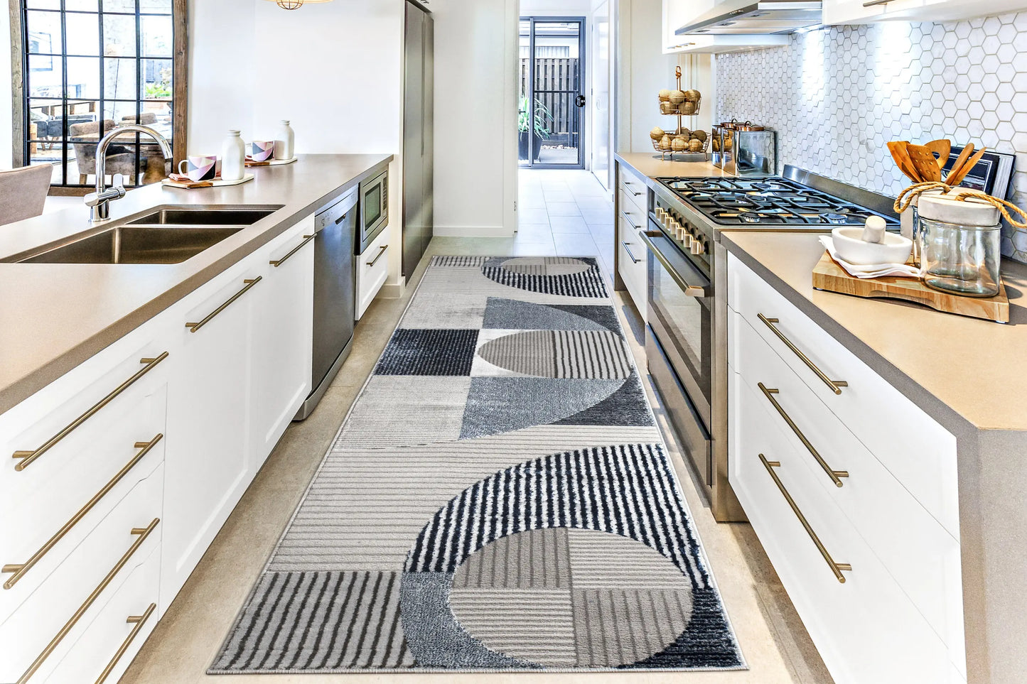 Blue Grey Geometric Living Room Bedroom Area Rug LaDole Rugs