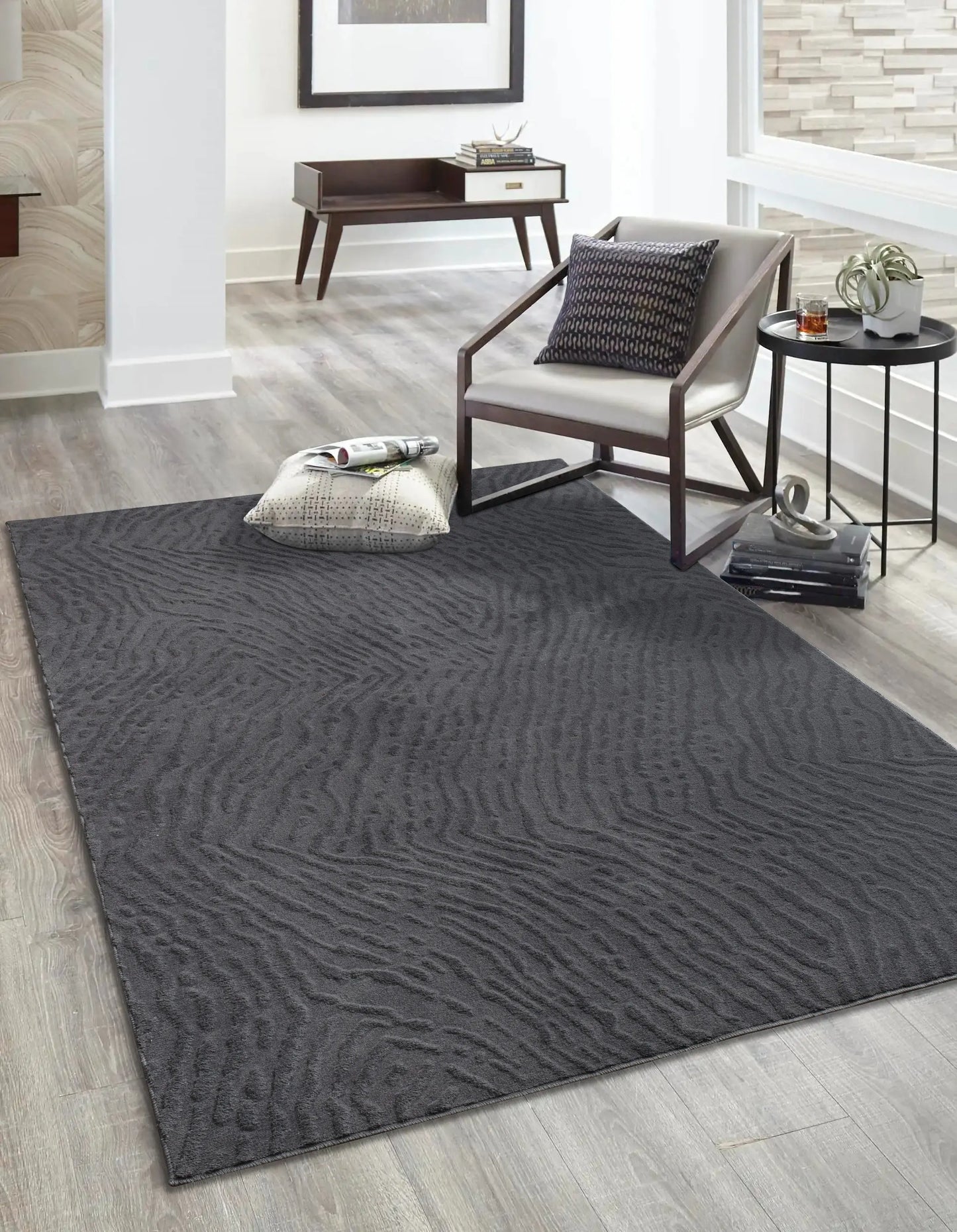 Anthrasite Grey Textured Fluffy Soft Machine Washable Area Rug For Living Room, Bedroom LaDole Rugs