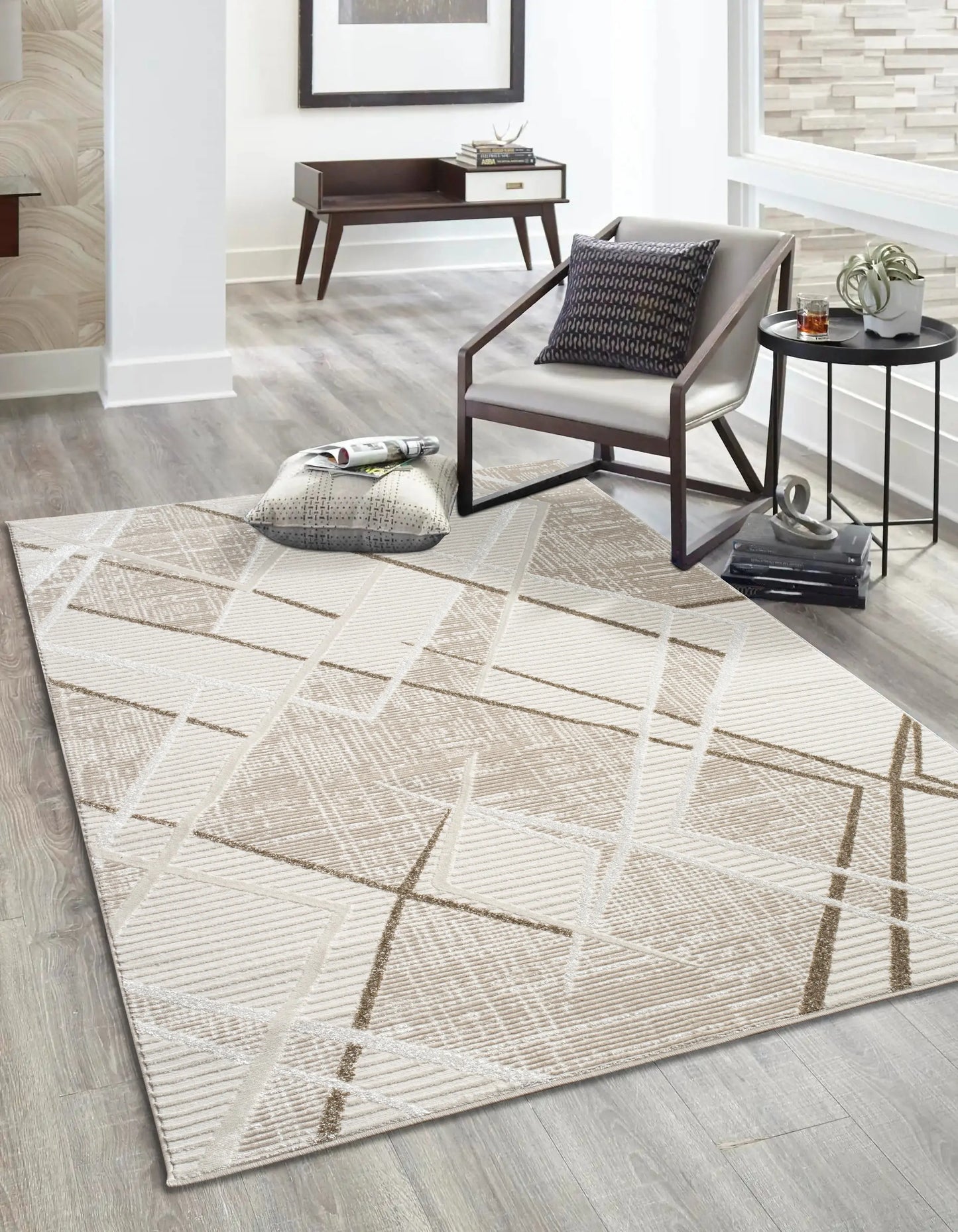Beige Brown Abstract Living Room Bedroom Area Rug LaDole Rugs