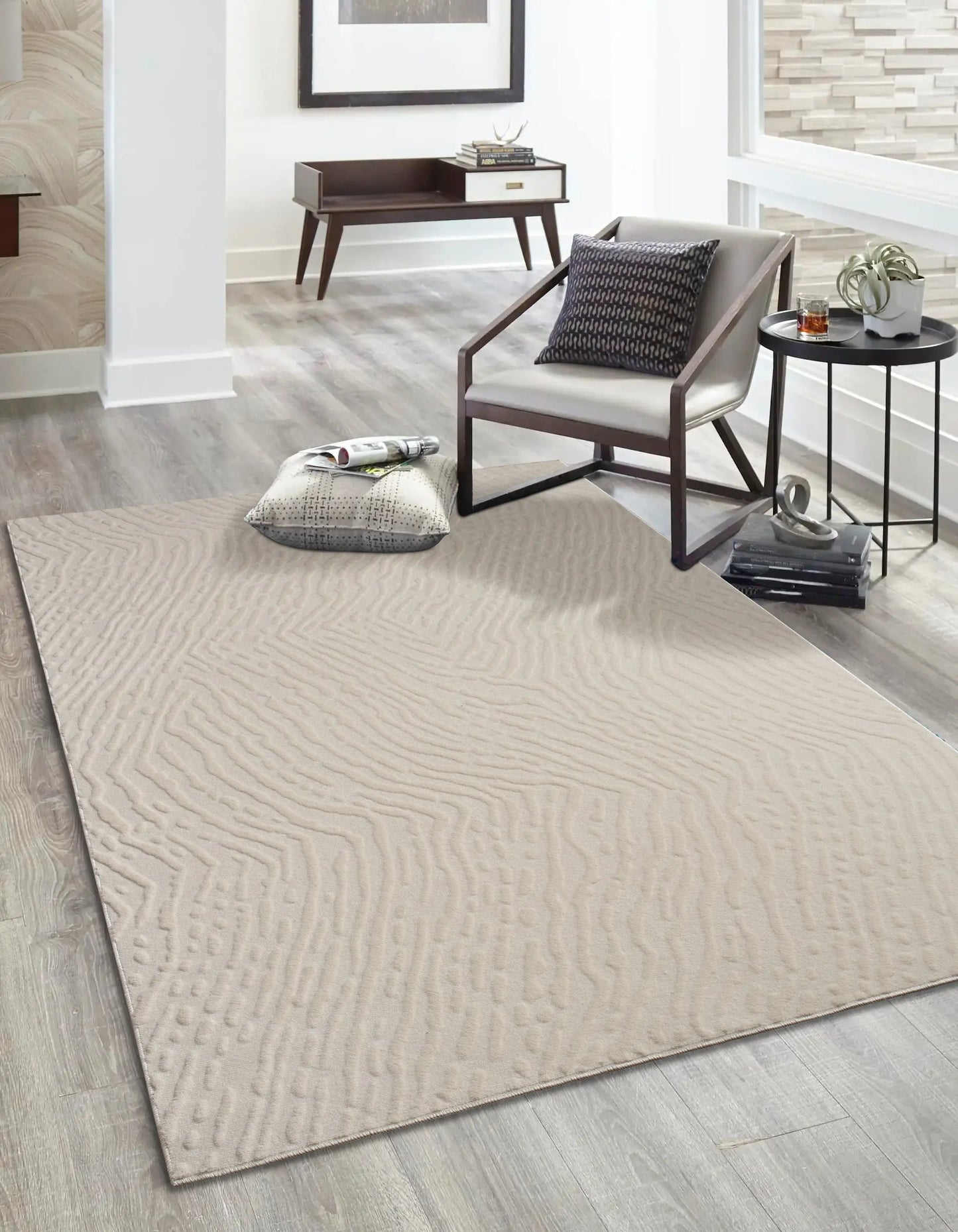 Cream Textured Fluffy Soft Machine Washable Area Rug For Living Room, Bedroom LaDole Rugs