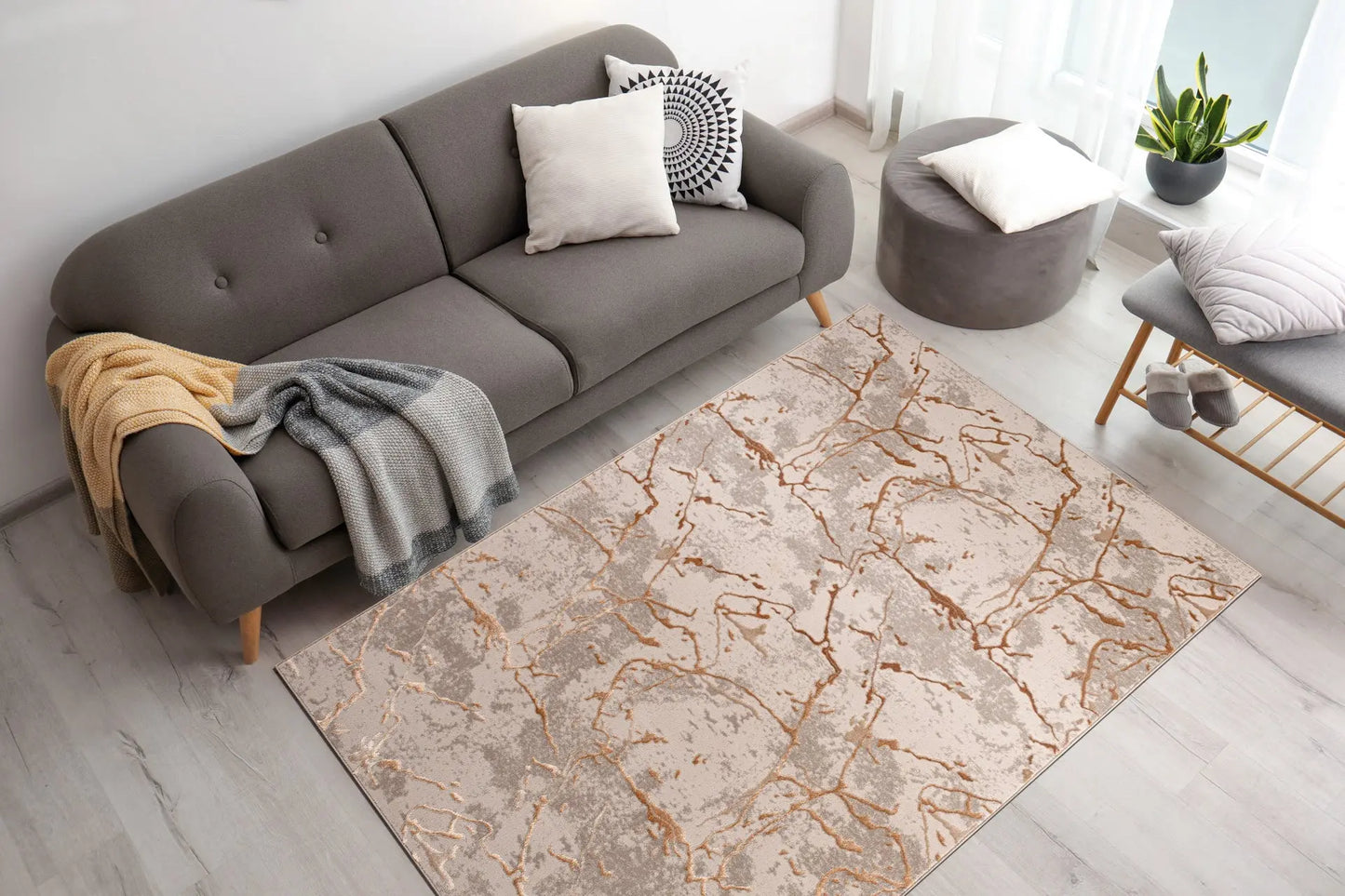 Copper Beige Luxury Abstract Living Room Bedroom Area Rug LaDole Rugs