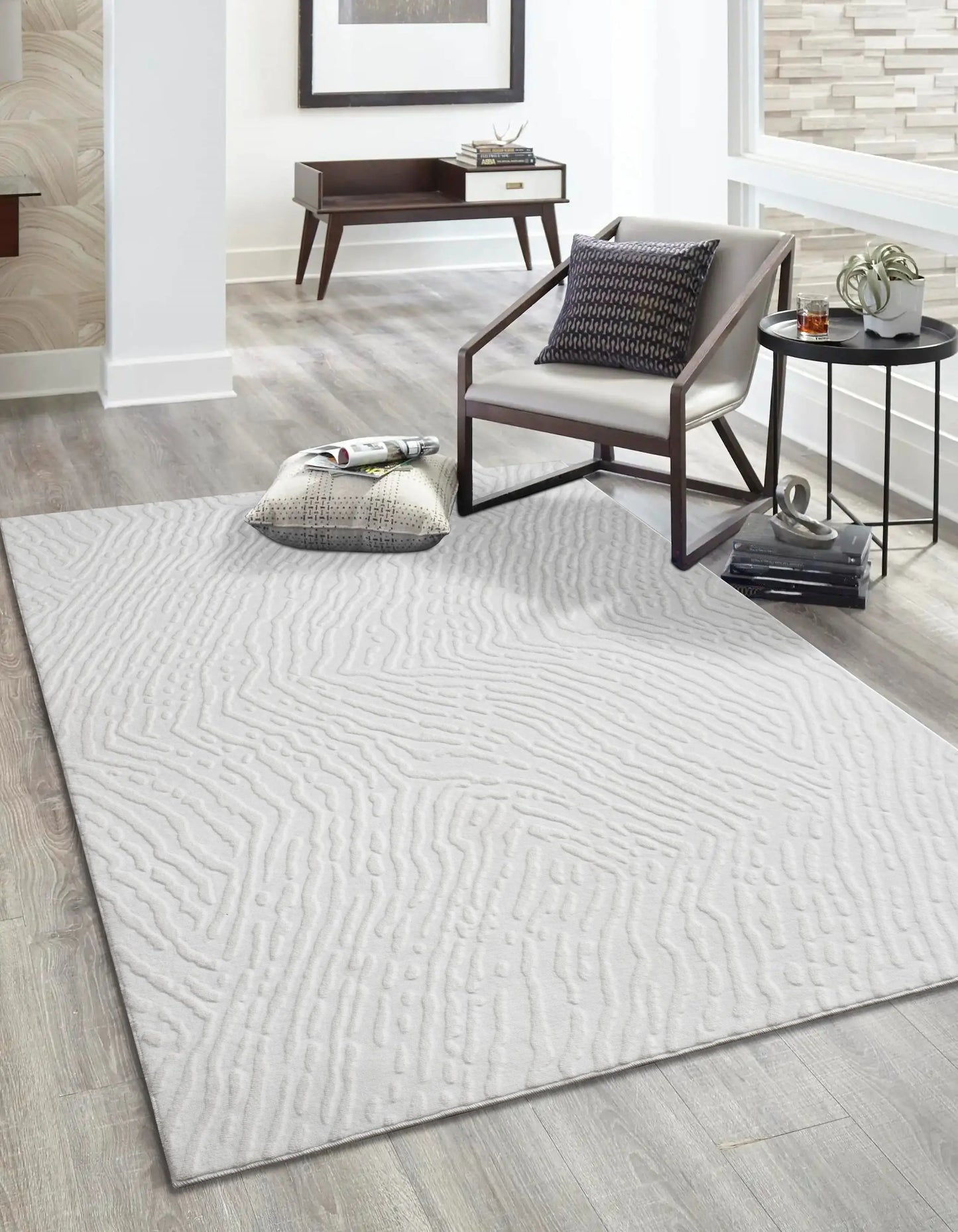 White Textured Fluffy Soft Machine Washable Area Rug For Living Room, Bedroom LaDole Rugs