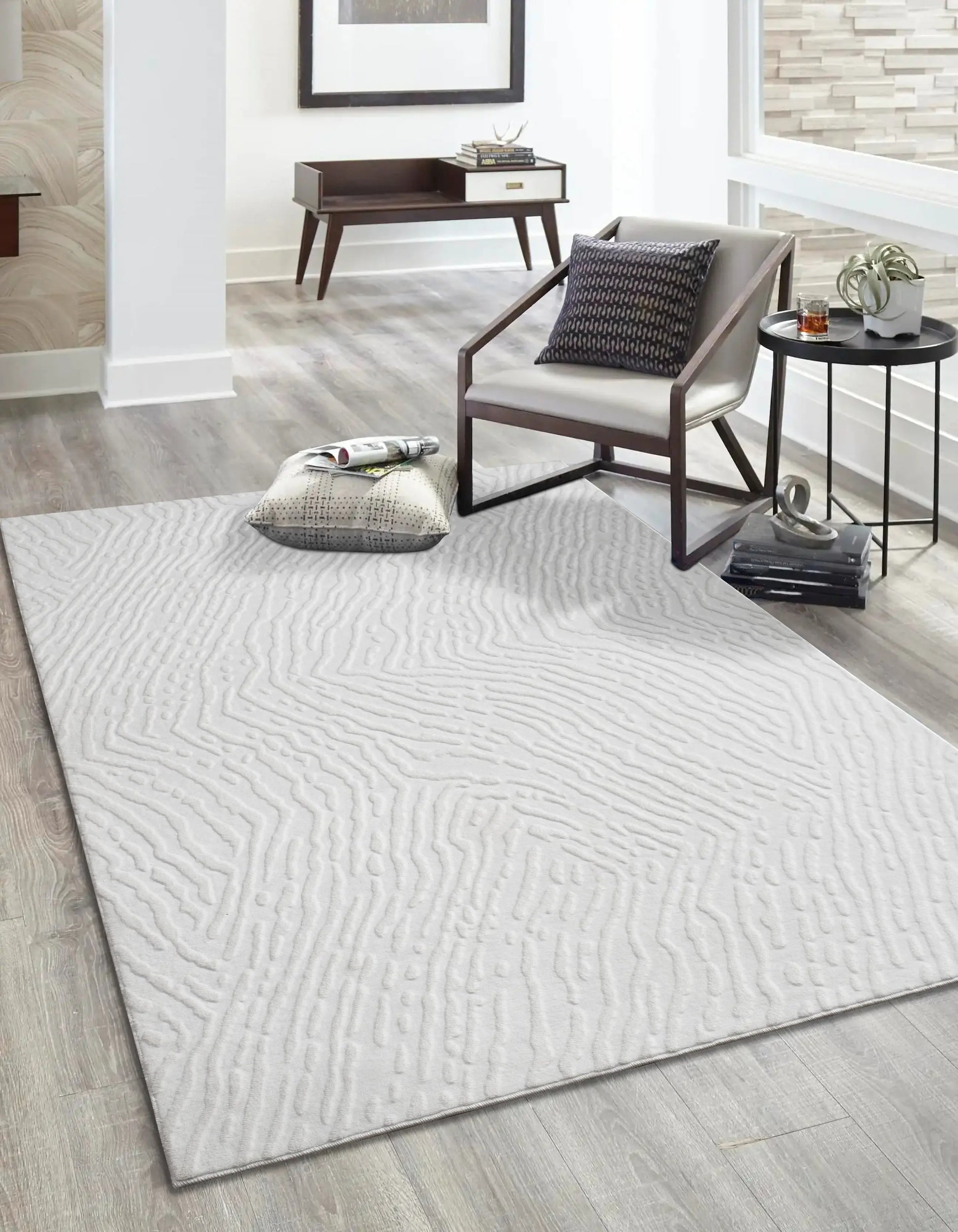 White Textured Fluffy Soft Machine Washable Area Rug For Living Room, Bedroom LaDole Rugs