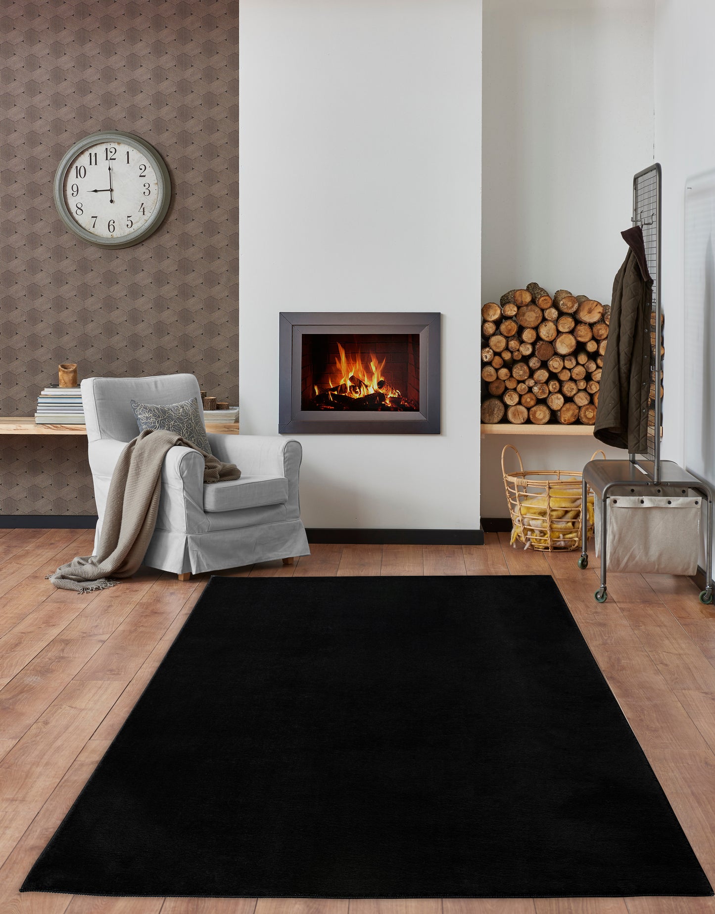 Black Fluffy Soft Machine Washable Area Rug For Living Room, Bedroom