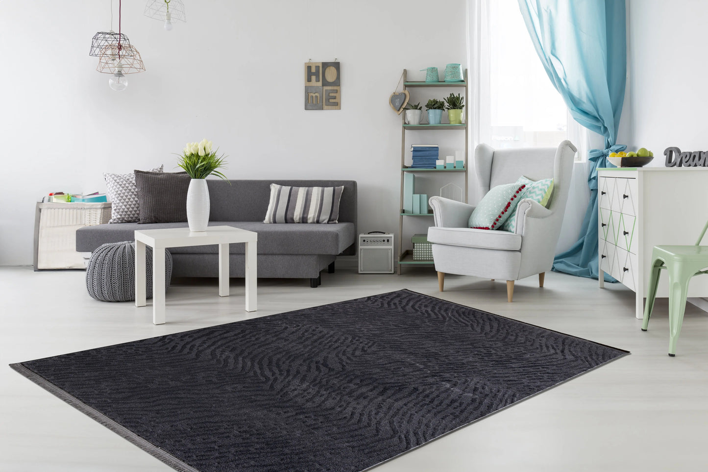Anthrasite Grey Textured Fluffy Soft Machine Washable Area Rug For Living Room, Bedroom LaDole Rugs