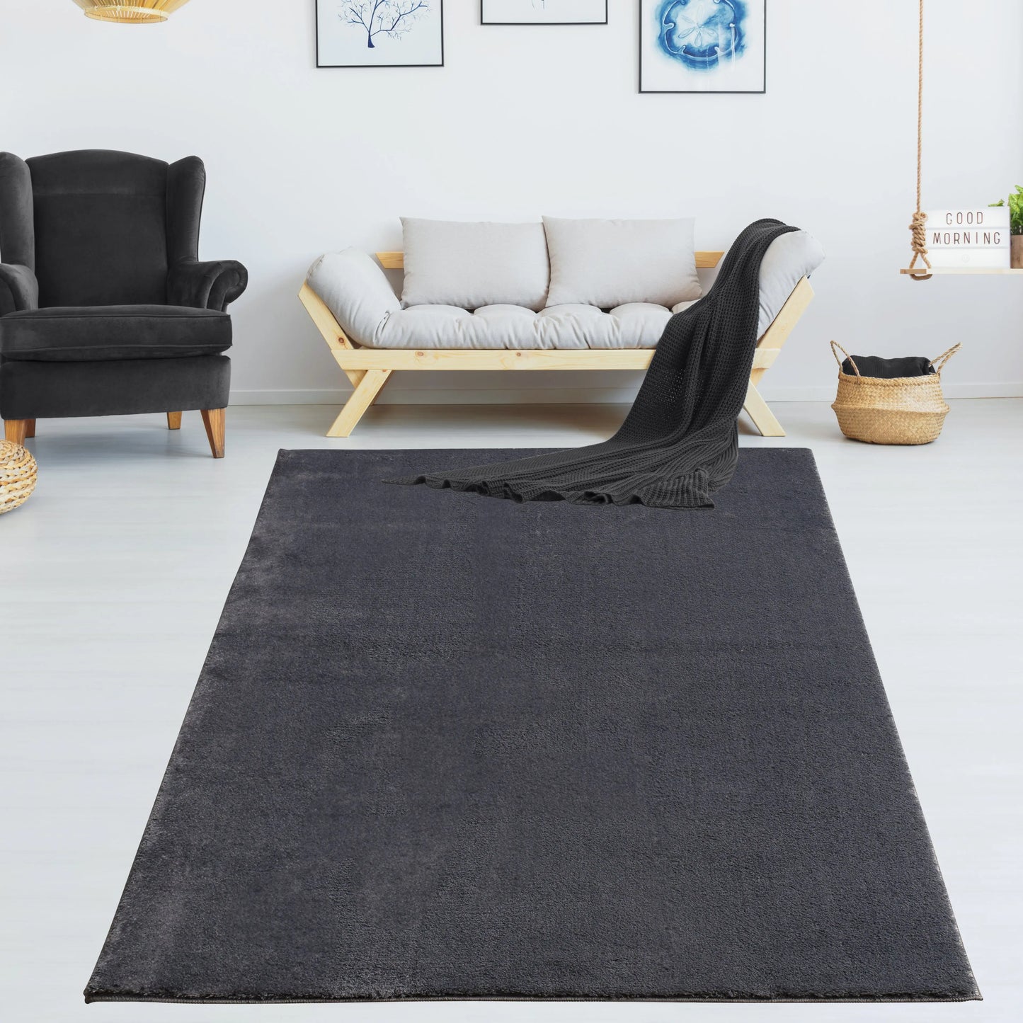 Anthrasite Grey Fluffy Soft Machine Washable Area Rug For Living Room, Bedroom LaDole Rugs
