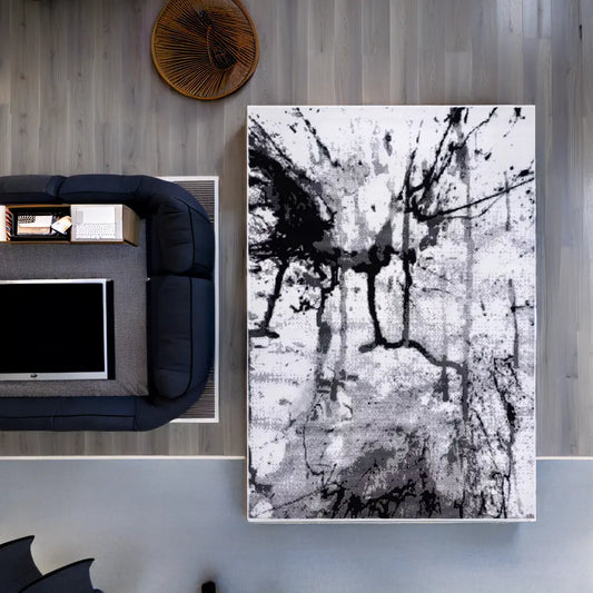 grey cream abstract area rug 2x5, 3x5 Runner Rug, Entry Way, Entrance, Balcony, Bedside, Home Office, Table Top