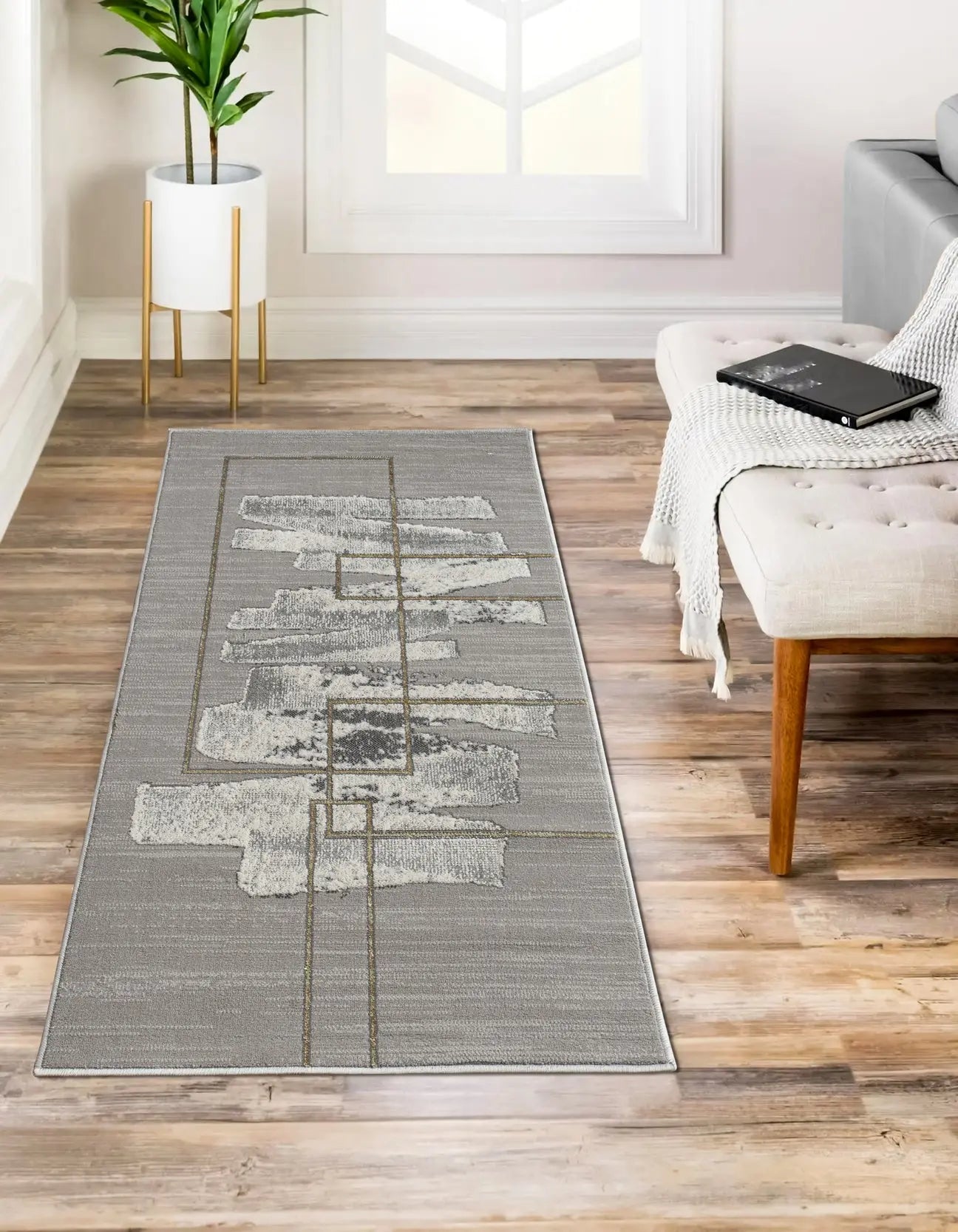Gold Grey Abstract Modern Living Room Bedroom Area Rug LaDole Rugs