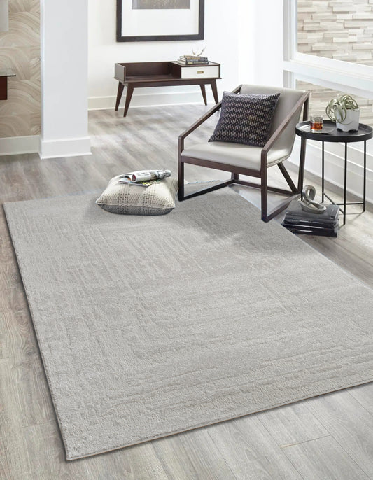 Ivory Grey Textured Abstract Living Room Bedroom Area Rug