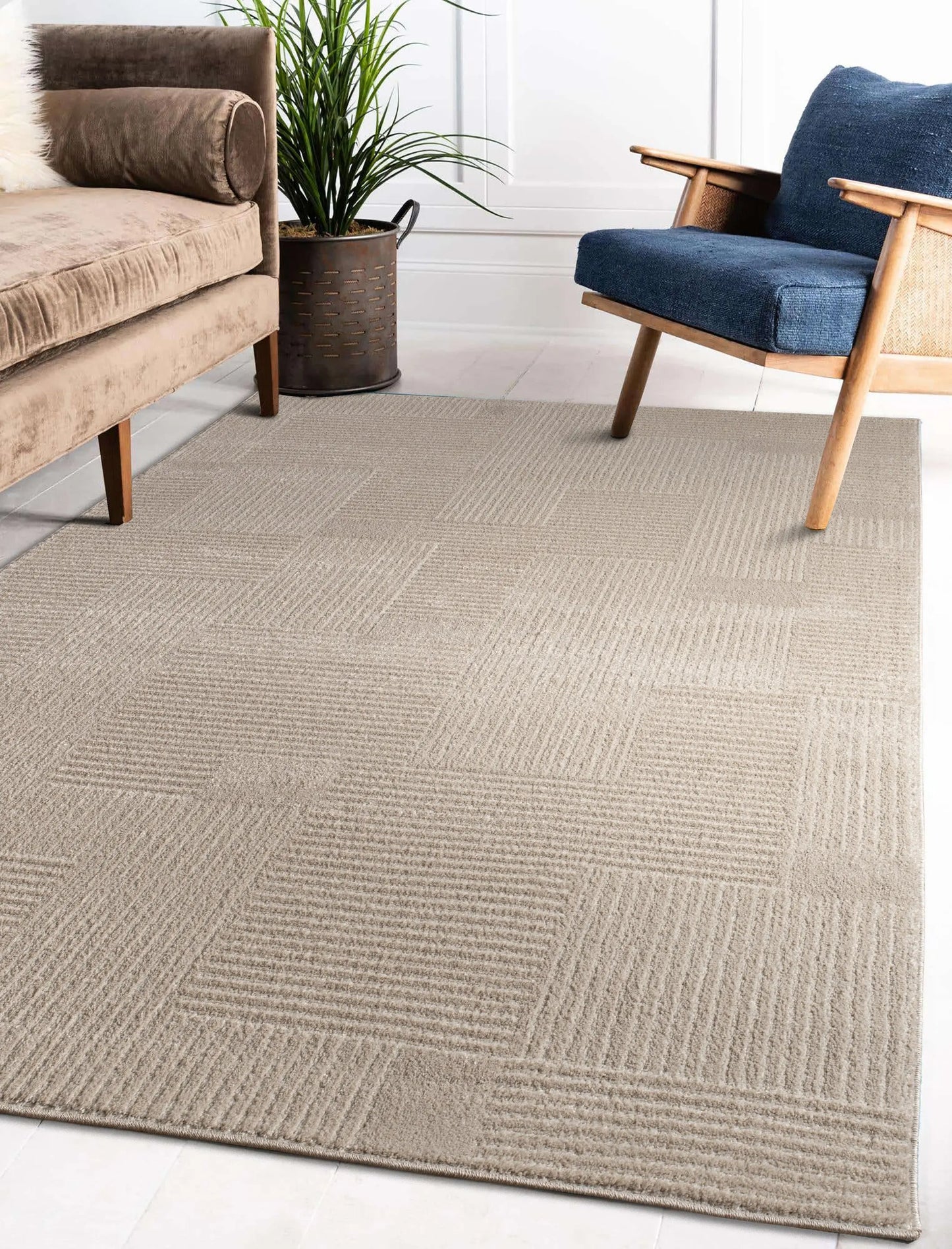 Beige Textured Living Room Bedroom Area Rug LaDole Rugs