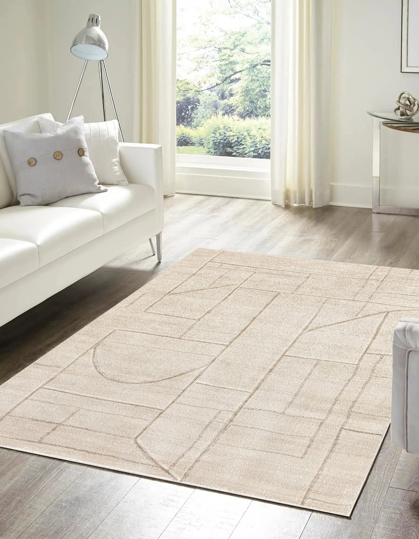 Cream Beige Textured Geometric Minimalist Living Room Bedroom Area Rug LaDole Rugs
