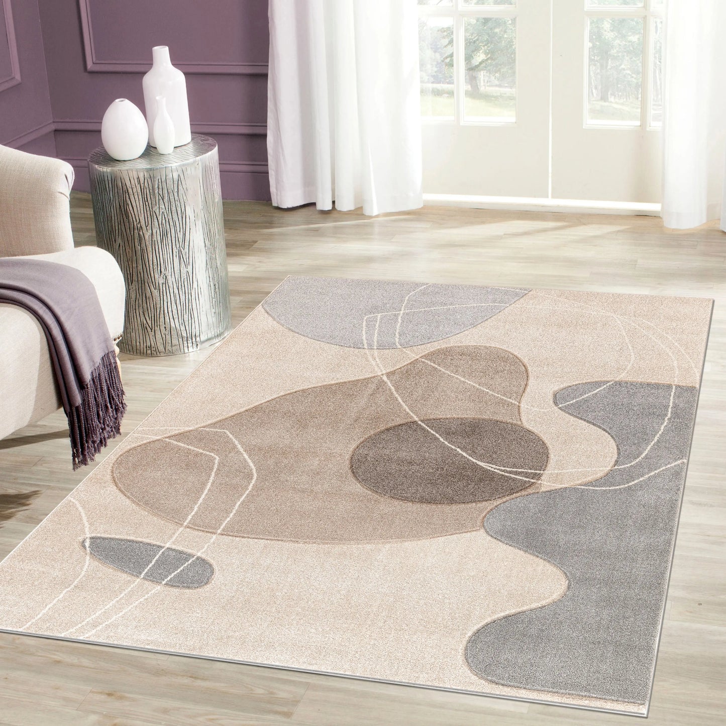 Blue Grey Beige Textured Abstract Living Room Bedroom Area Rug LaDole Rugs