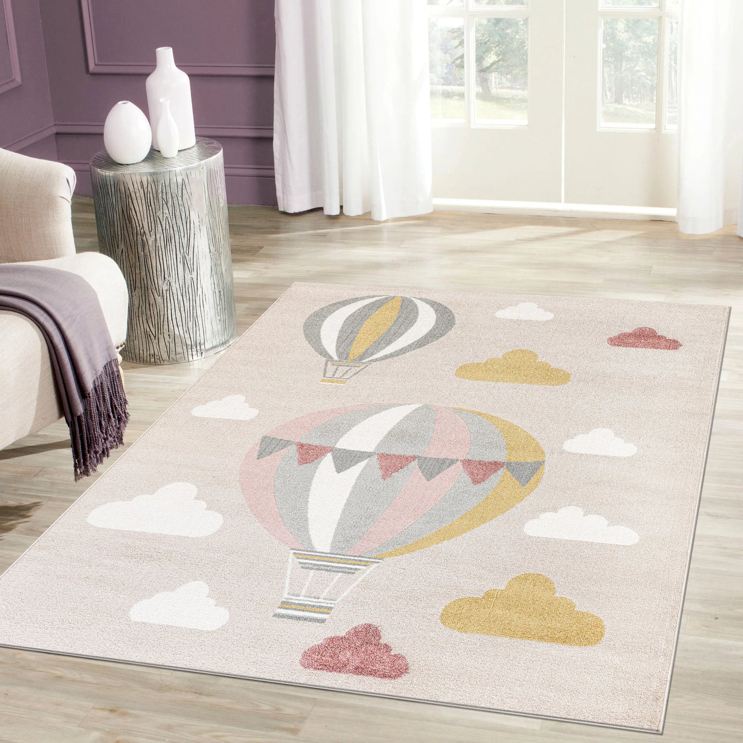 Colorful Baloon and Cloud Kids Nursery Play Area Bedroom Area Rug LaDole Rugs
