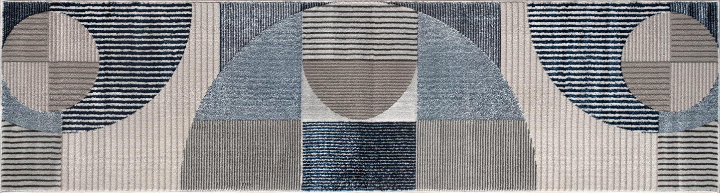 Blue Grey Geometric Living Room Bedroom Area Rug LaDole Rugs