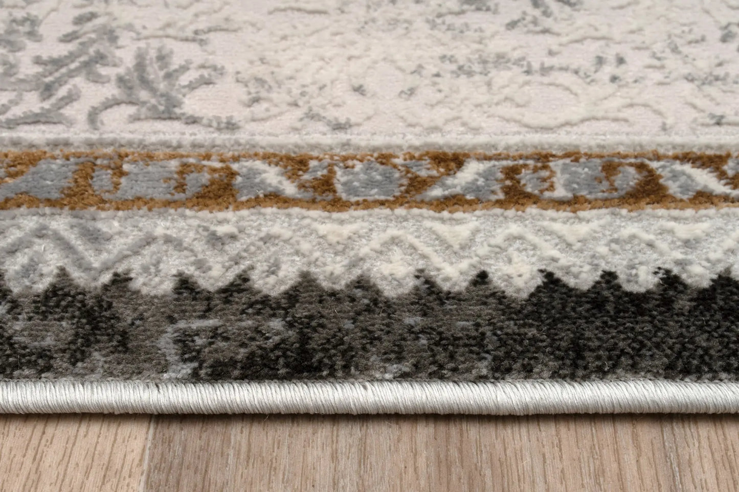 Dark Grey Ivory Traditional Bordered Living Room Bedroom Area Rug LaDole Rugs
