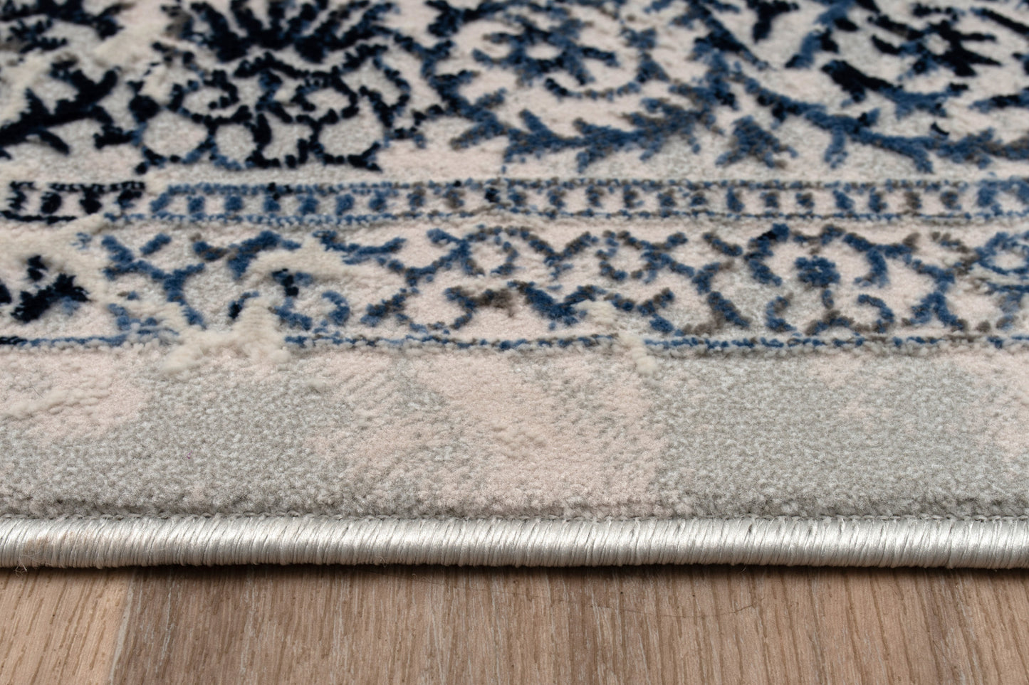 Blue Grey Ivory Traditional Bordered Living Room Bedroom Area Rug