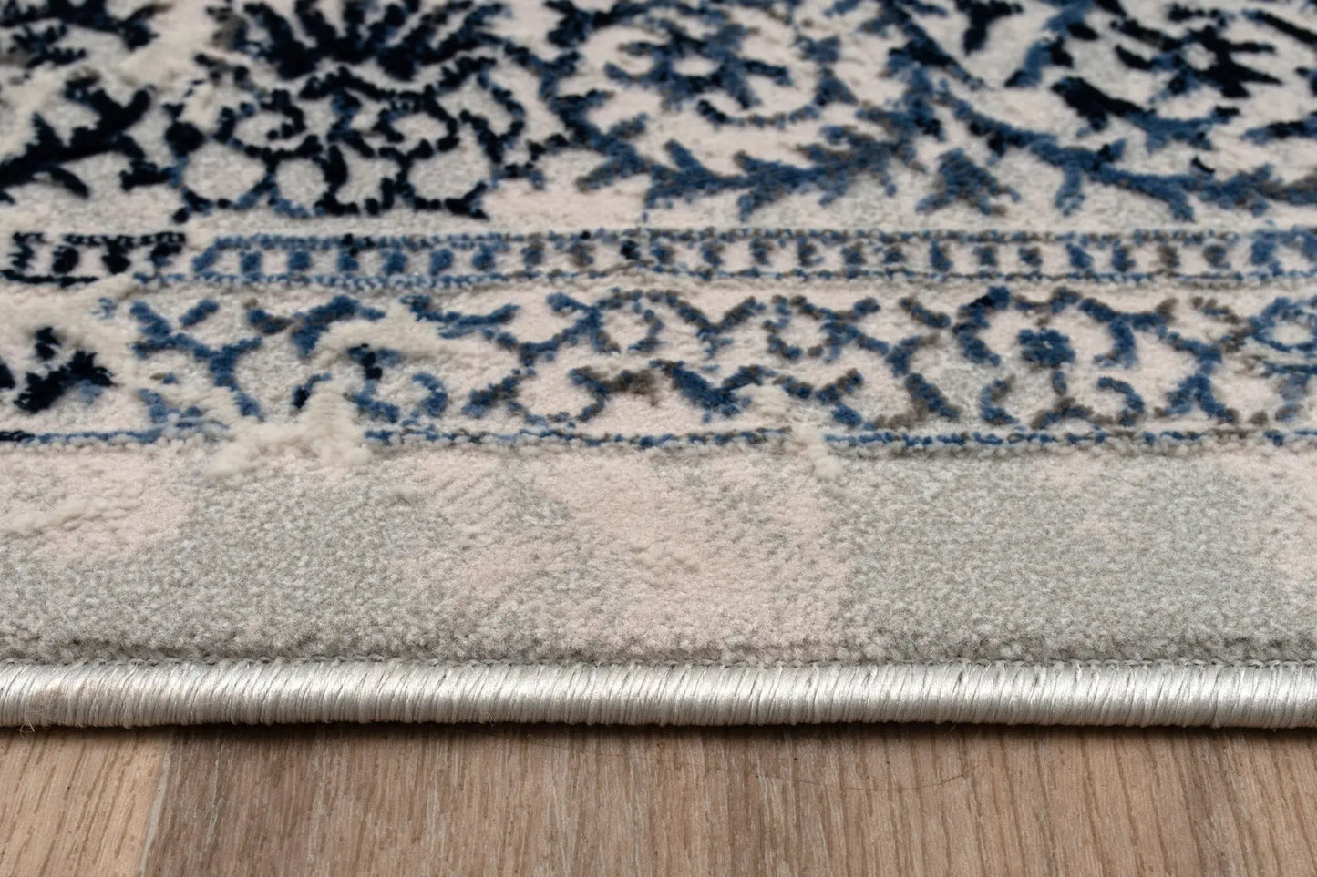 Blue Grey Ivory Traditional Bordered Living Room Bedroom Area Rug LaDole Rugs