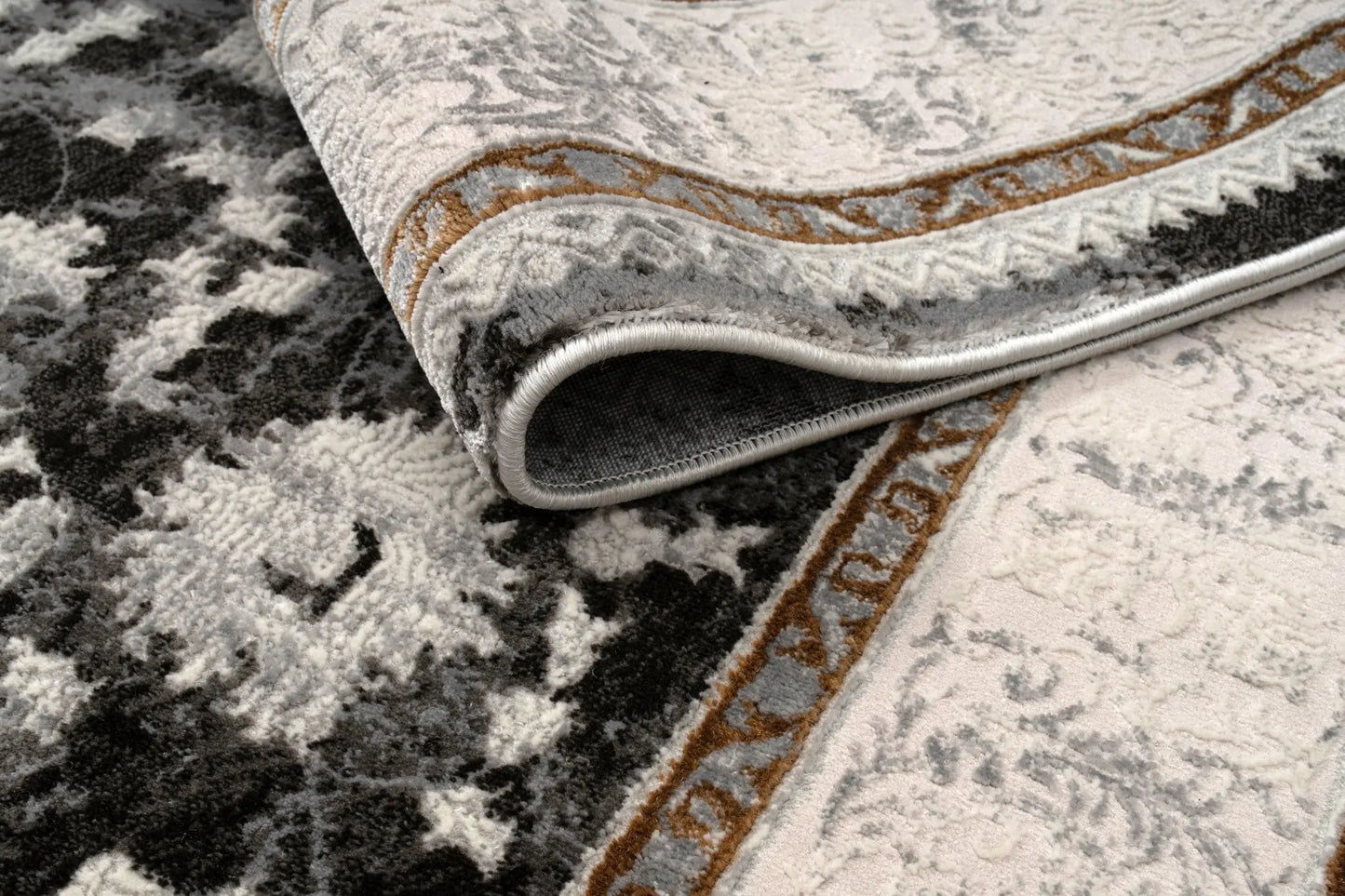 Dark Grey Ivory Traditional Bordered Living Room Bedroom Area Rug LaDole Rugs