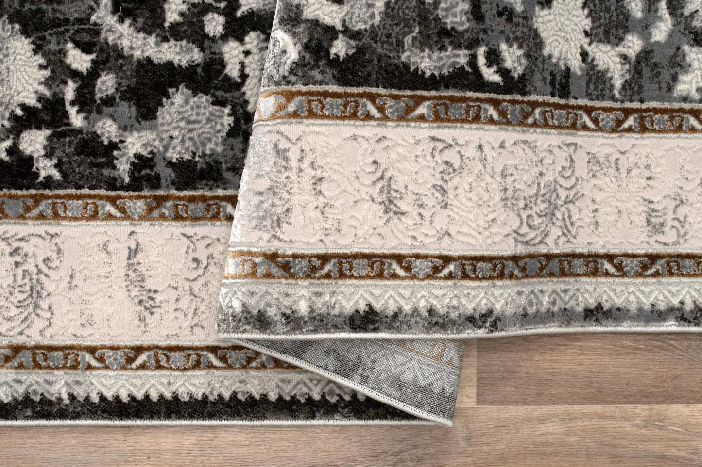 Dark Grey Ivory Traditional Bordered Living Room Bedroom Area Rug LaDole Rugs