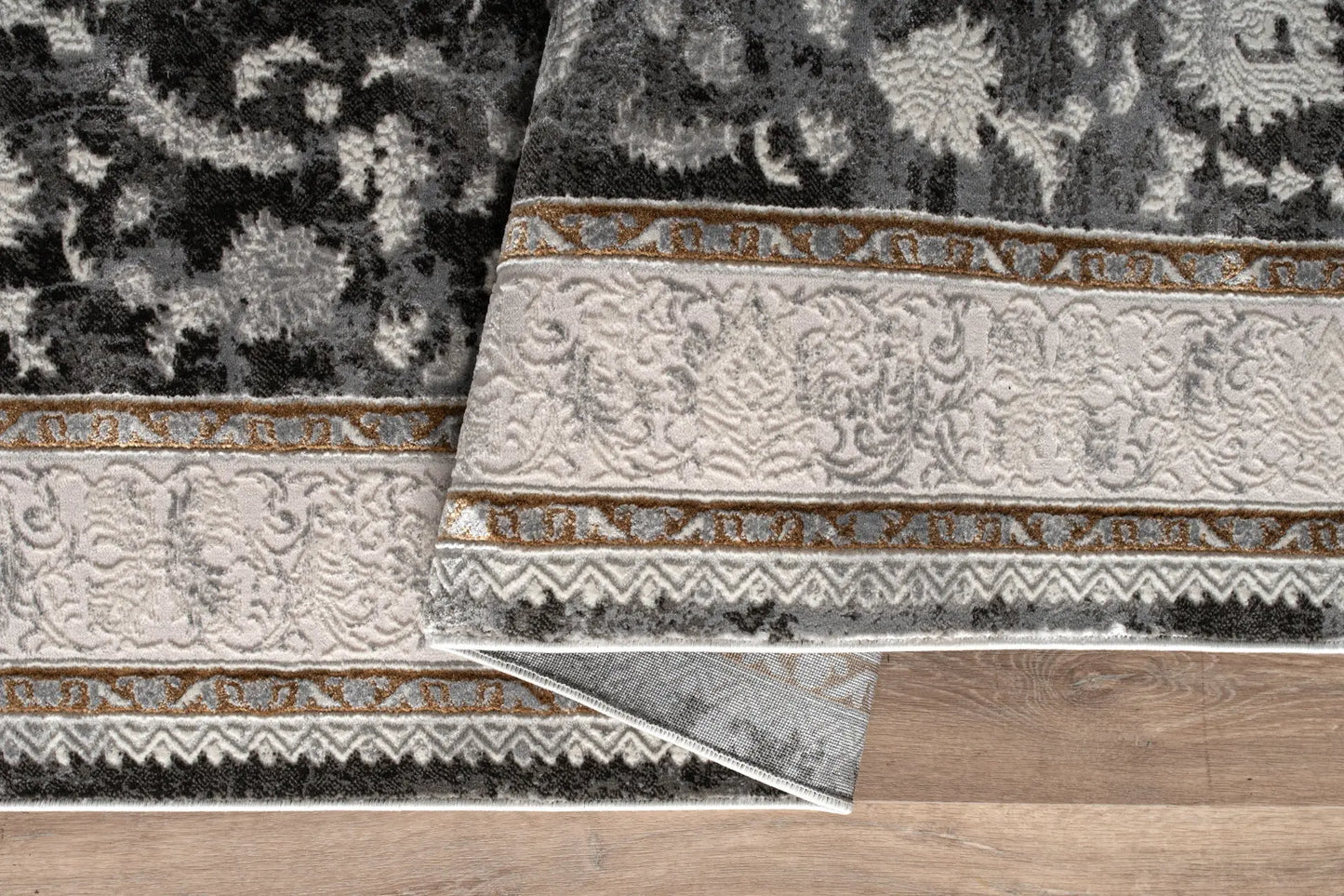 Dark Grey Ivory Traditional Bordered Living Room Bedroom Area Rug LaDole Rugs