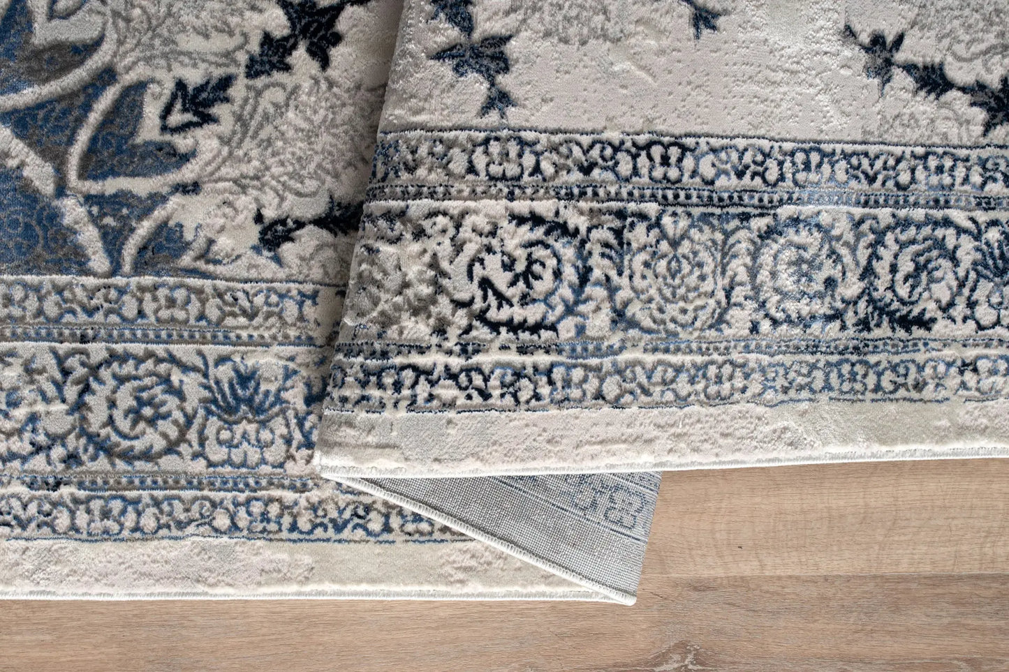 Blue Grey Ivory Traditional Bordered Living Room Bedroom Area Rug LaDole Rugs