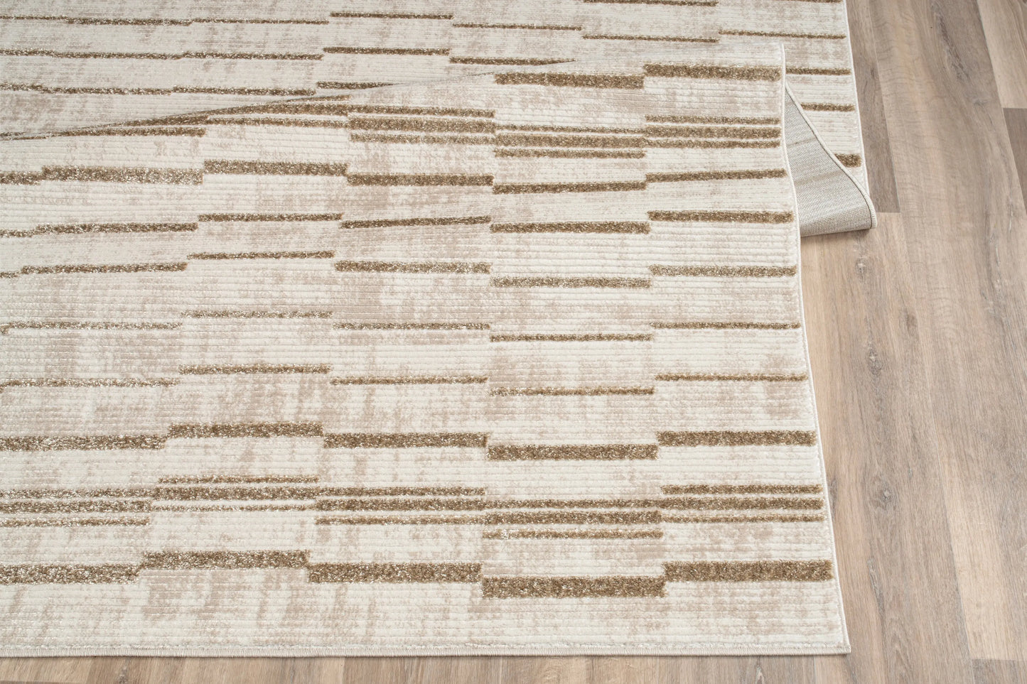 Beige Brown Abstract Striped Living Room Bedroom Area Rug LaDole Rugs