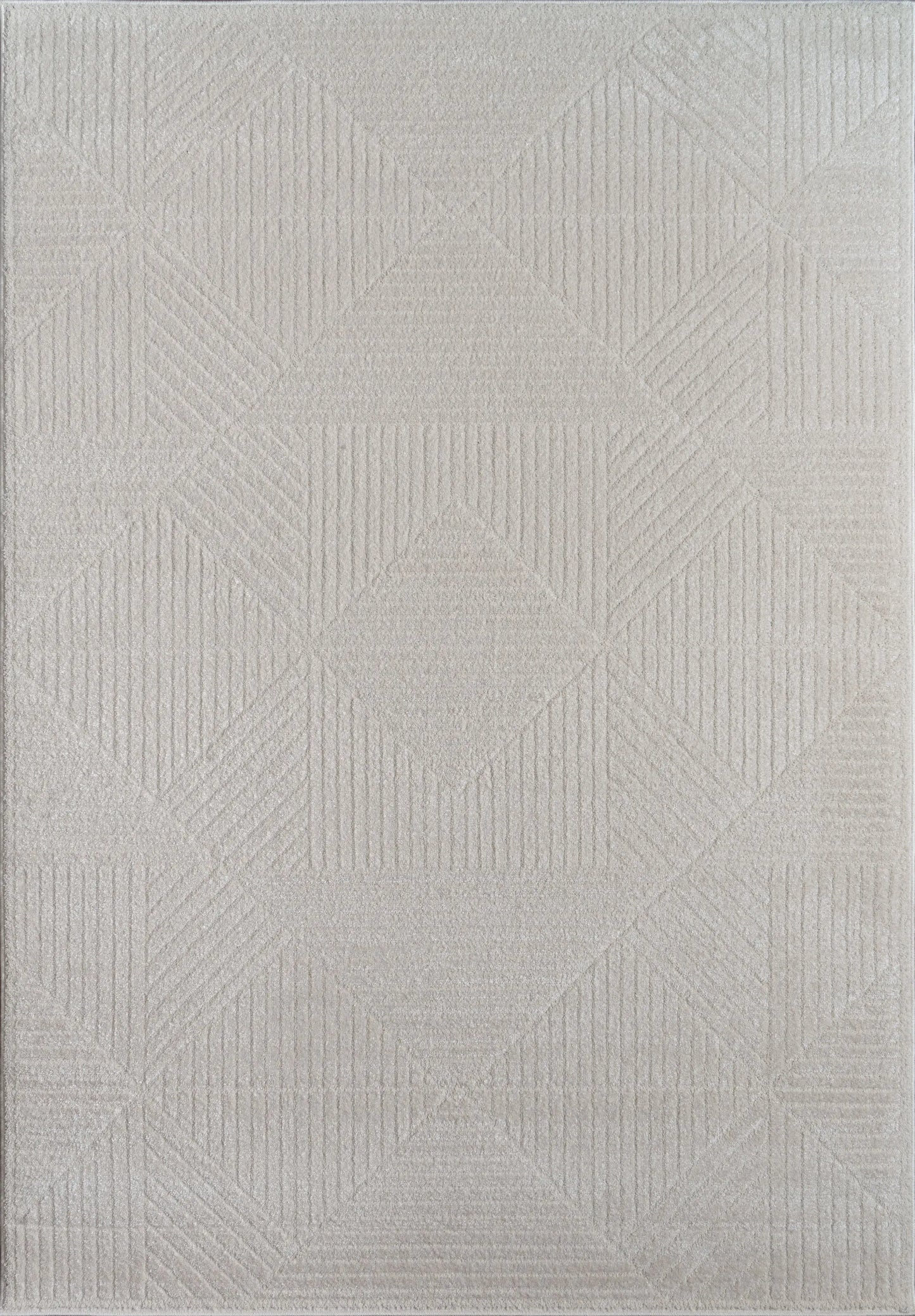 Ivory Grey Textured Geometric Living Room Bedroom Area Rug LaDole Rugs