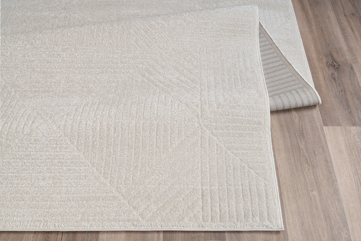 Ivory Grey Textured Geometric Living Room Bedroom Area Rug LaDole Rugs