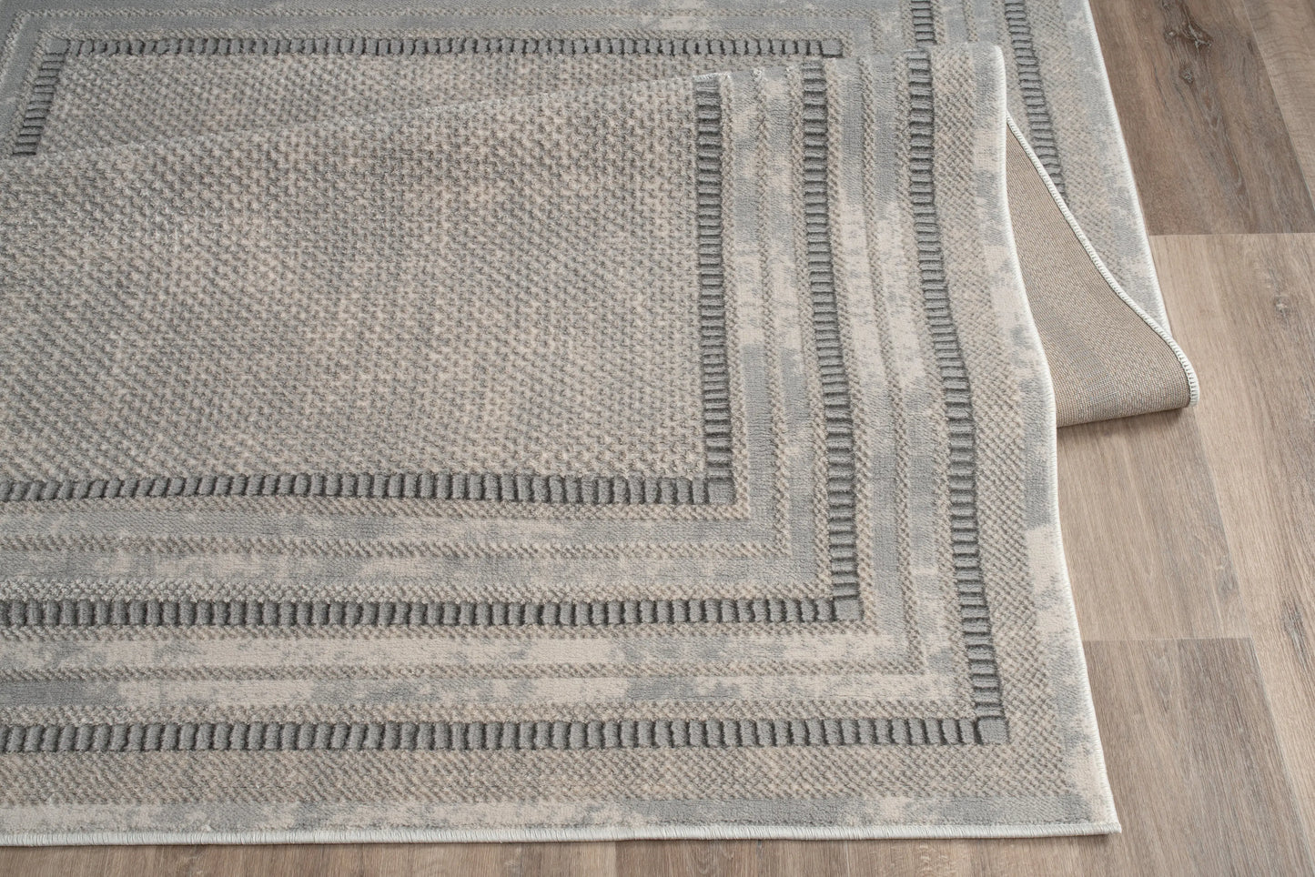 Cream Beige Bordered Modern Living Room Area Rug LaDole Rugs
