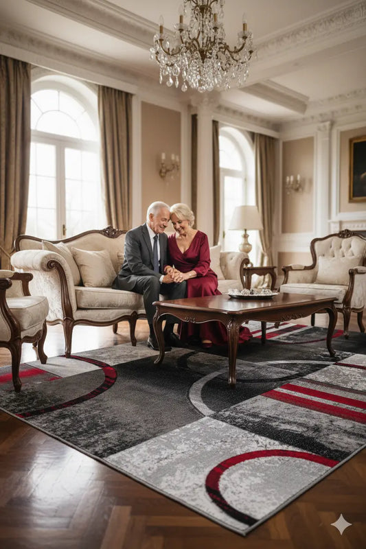 Adonis Currant Red Grey Area Rug