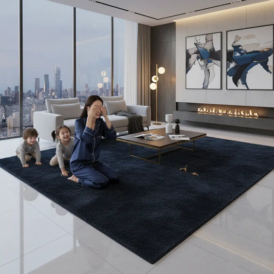 Navy Blue Fluffy Soft Machine Washable Area Rug For Living Room, Bedroom