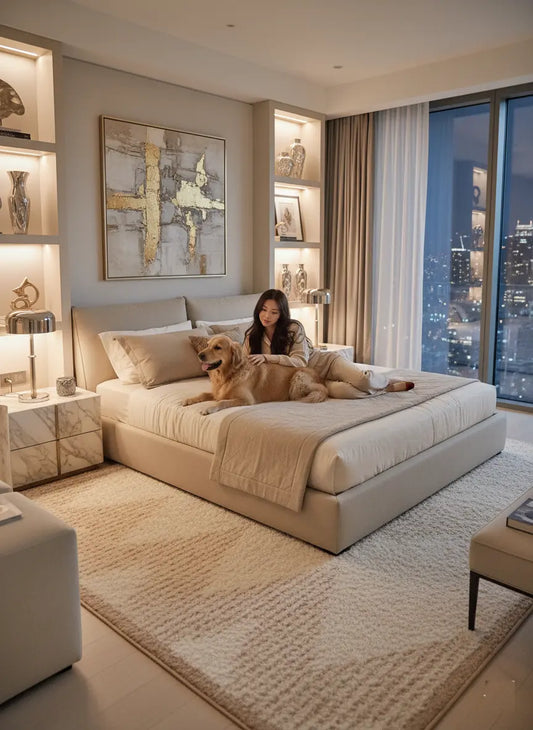 Cream Beige Abstract Fluffy Thick Shaggy Area Rug For Living Room, Bedroom