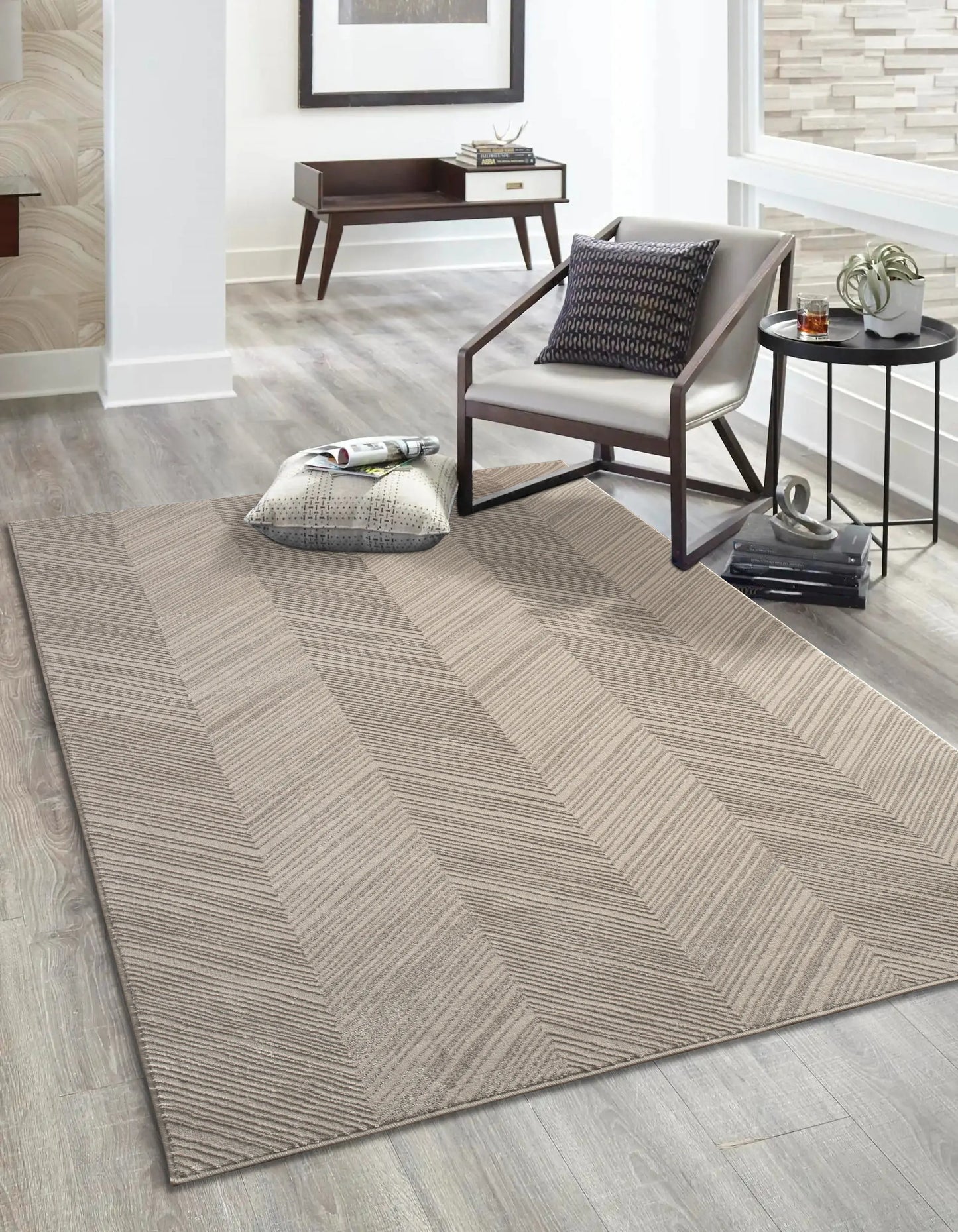 Ivory Beige Minimalist Contemporary Living Room Bedroom Area Rug LaDole Rugs