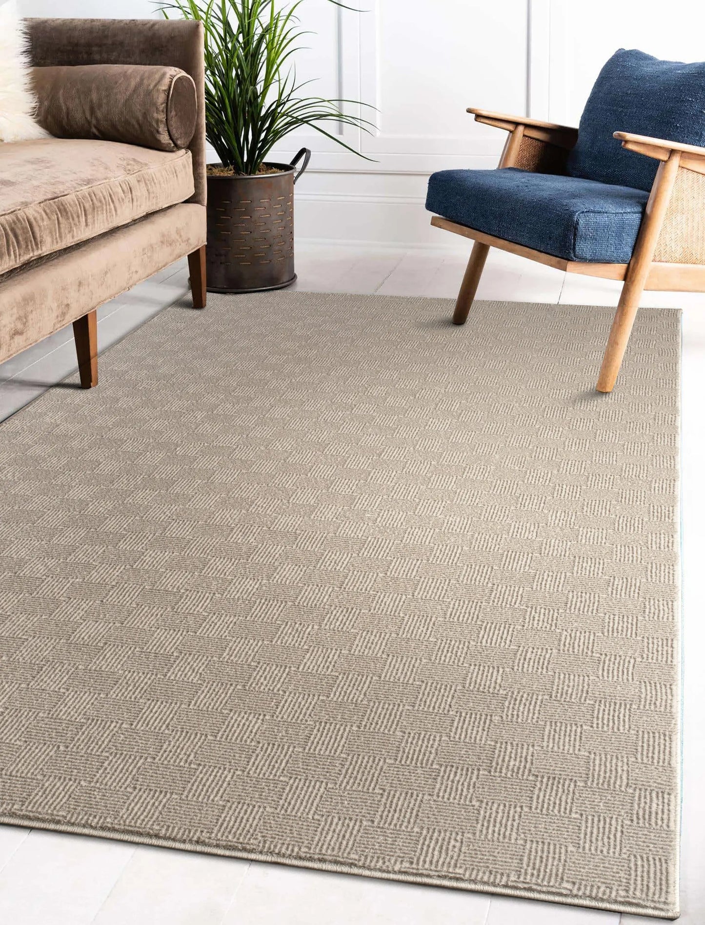 Ivory Beige Minimalist Living Room Bedroom Area Rug LaDole Rugs