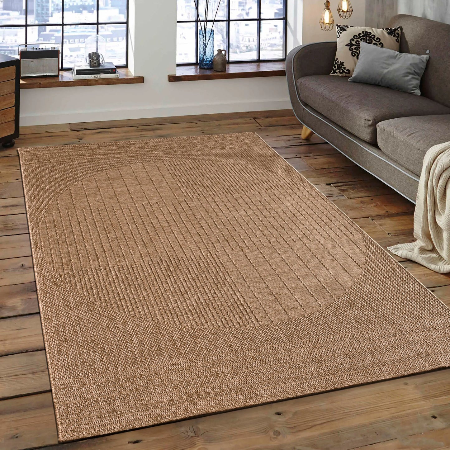 Beige Brown Geometric Living Room Bedroom Area Rug LaDole Rugs