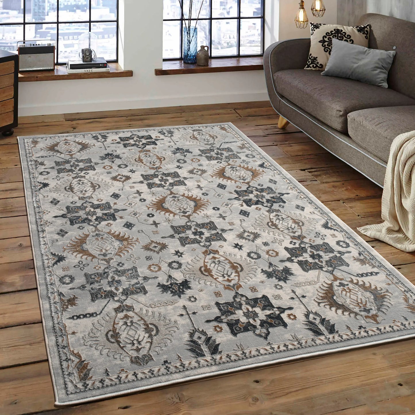Blue Grey Ikat Traditional Living Room Area Rug LaDole Rugs
