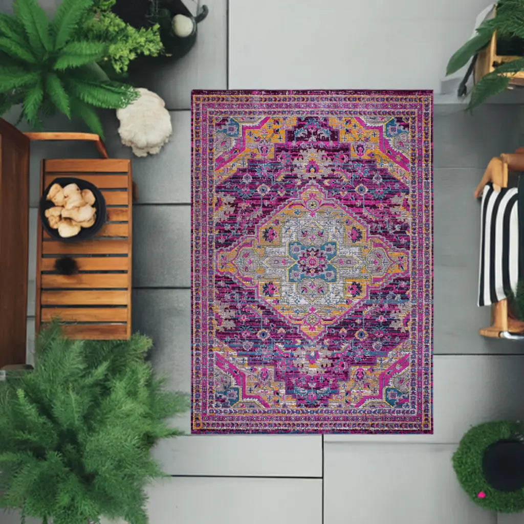 pink purple traditional indoor outdoor area rug for patio porch balcony 4x6, 4x5 ft Small Carpet, Home Office, Living Room, Bedroom