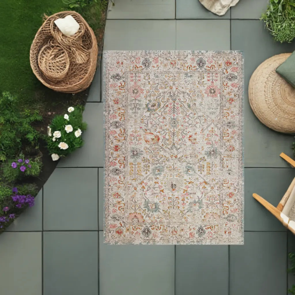 marigold cream beige indoor outdoor area rug 4x6, 4x5 ft Small Carpet, Home Office, Living Room, Bedroom