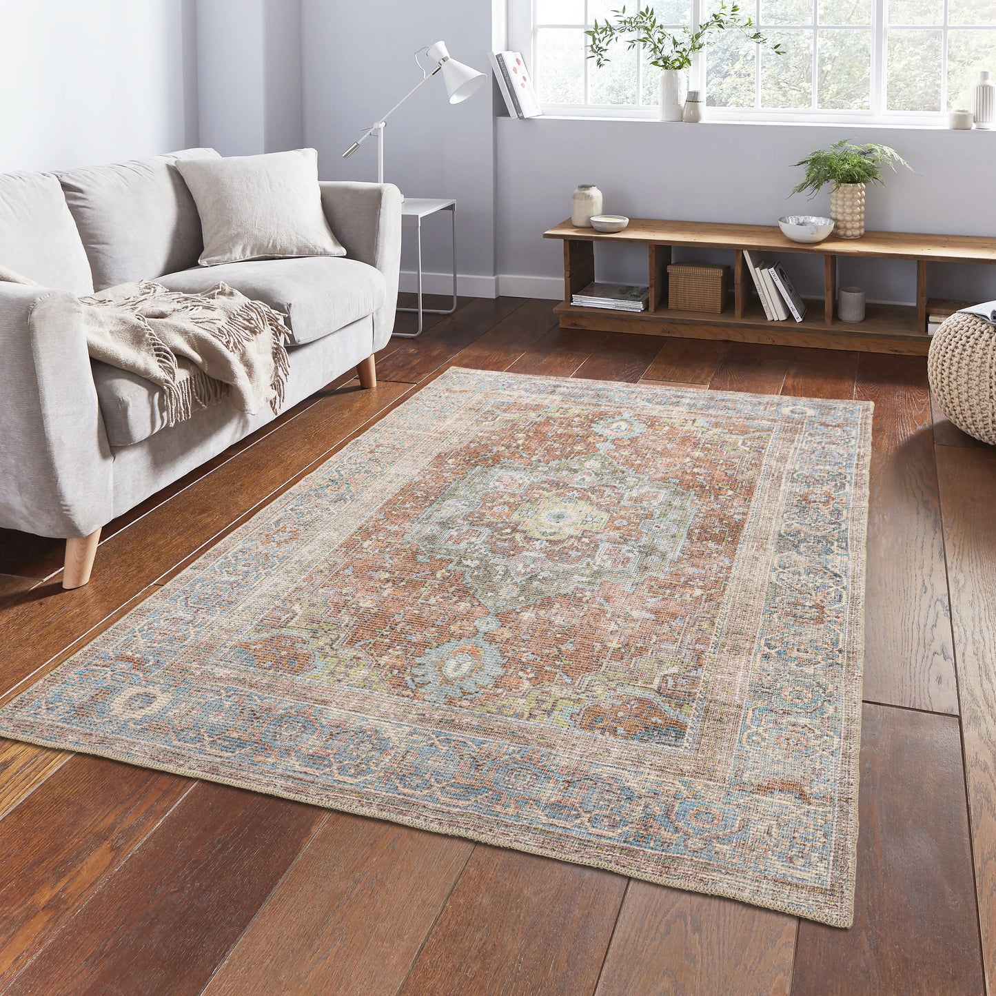 blue brown boho cotton and polyster machine washable traditional rustic area rug 6x8, 6x9 ft Living Room, Bedroom, Dining Area, Kitchen Carpet