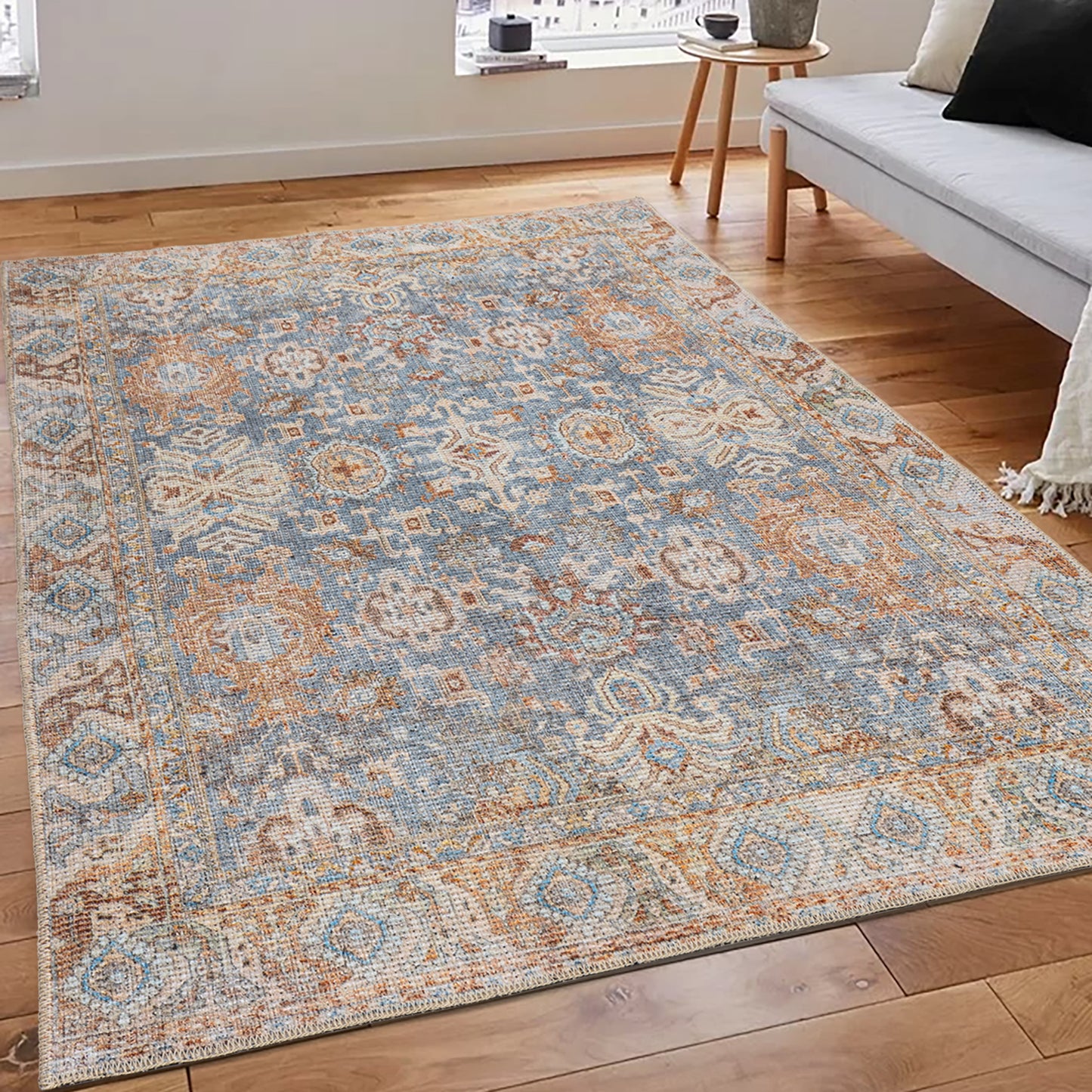 blue multicolor boho cotton and polyster machine washable traditional rustic area rug 2x5, 3x5 Runner Rug, Entry Way, Entrance, Balcony, Bedside, Home Office, Table Top