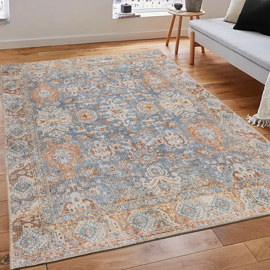 blue multicolor boho cotton and polyster machine washable traditional rustic area rug 2x5, 3x5 Runner Rug, Entry Way, Entrance, Balcony, Bedside, Home Office, Table Top