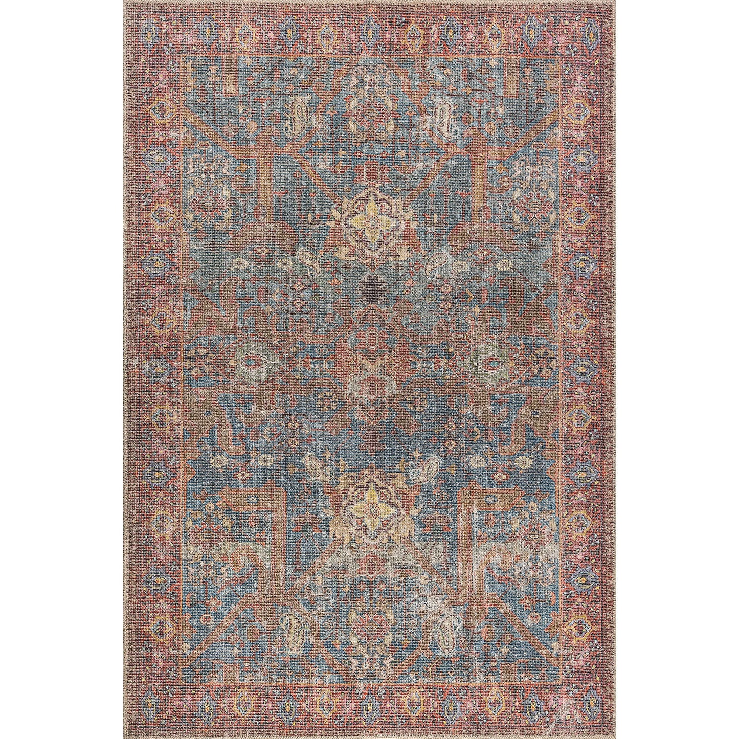 blue dark red boho cotton and polyster machine washable traditional rustic area rug 2x8, 3x10, 2x10 ft Long Runner Rug, Hallway, Balcony, Entry Way, Kitchen, Stairs