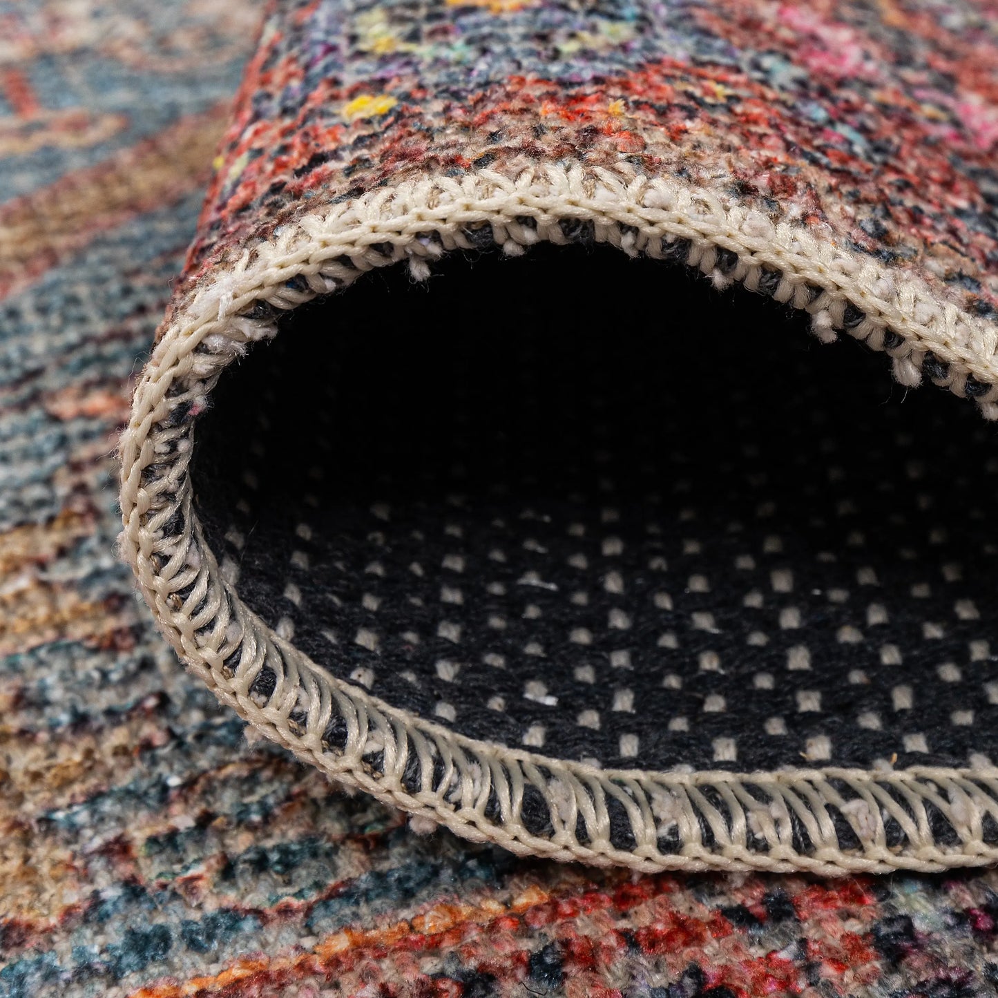 blue dark red boho cotton and polyster machine washable traditional rustic area rug 4x6, 4x5 ft Small Carpet, Home Office, Living Room, Bedroom