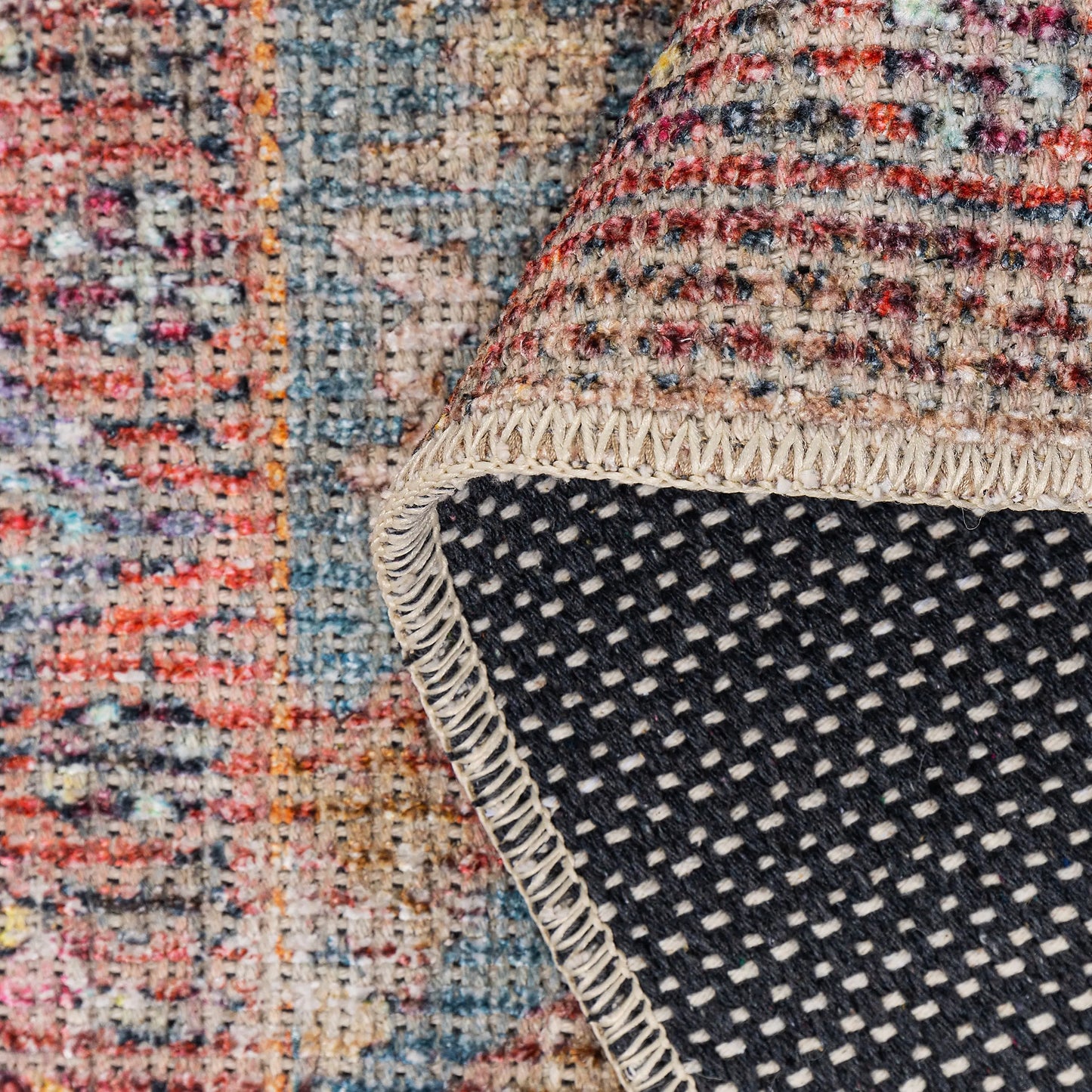 blue dark red boho cotton and polyster machine washable traditional rustic area rug 5x7, 5x8 ft Contemporary, Living Room Carpet, Bedroom, Home Office