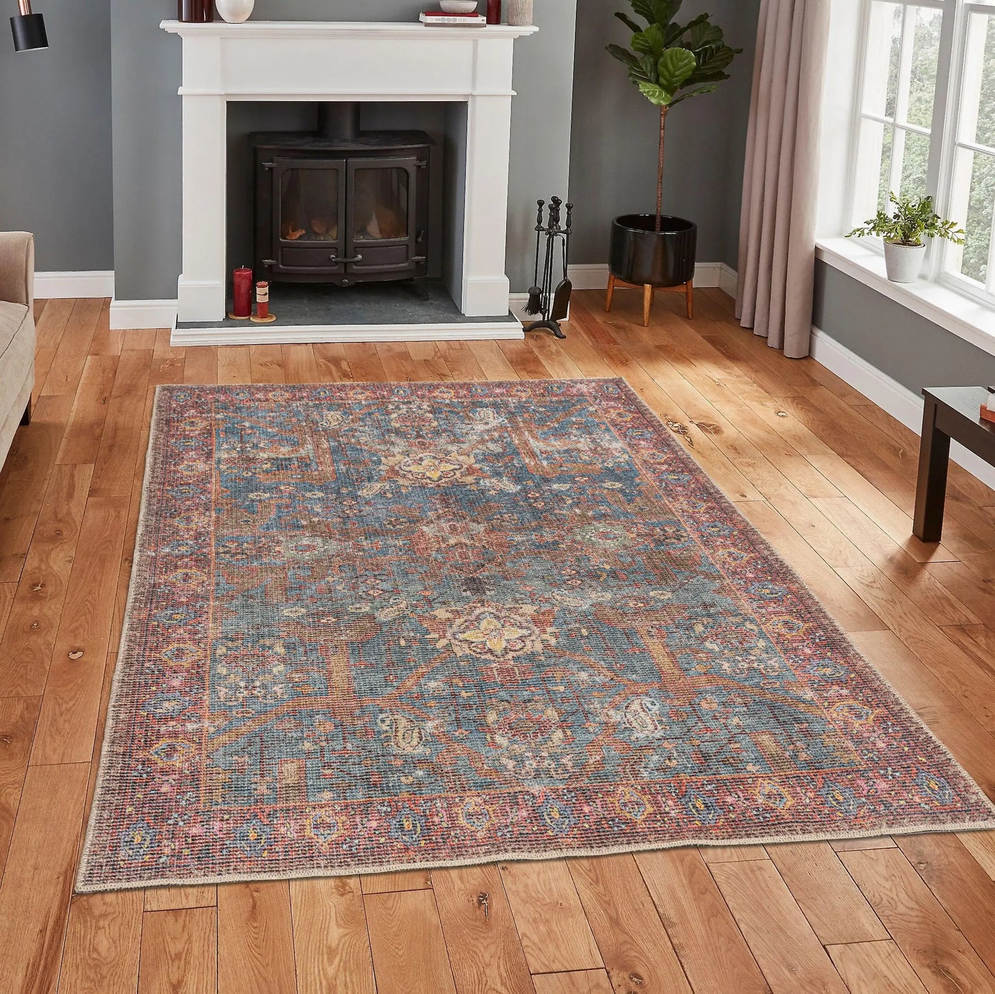 blue dark red boho cotton and polyster machine washable traditional rustic area rug 6x8, 6x9 ft Living Room, Bedroom, Dining Area, Kitchen Carpet