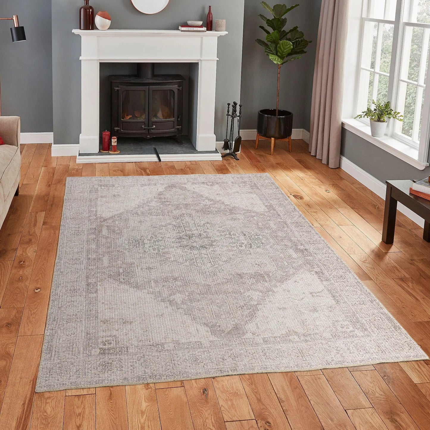 ivory bordered cotton and polyster machine washable traditional rustic area rug 6x8, 6x9 ft Living Room, Bedroom, Dining Area, Kitchen Carpet