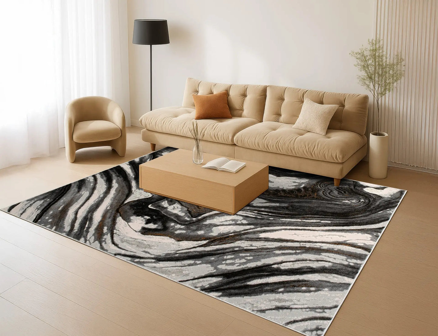 Grey Ivory Earth Abstract Living Room Bedroom Area Rug LaDole Rugs