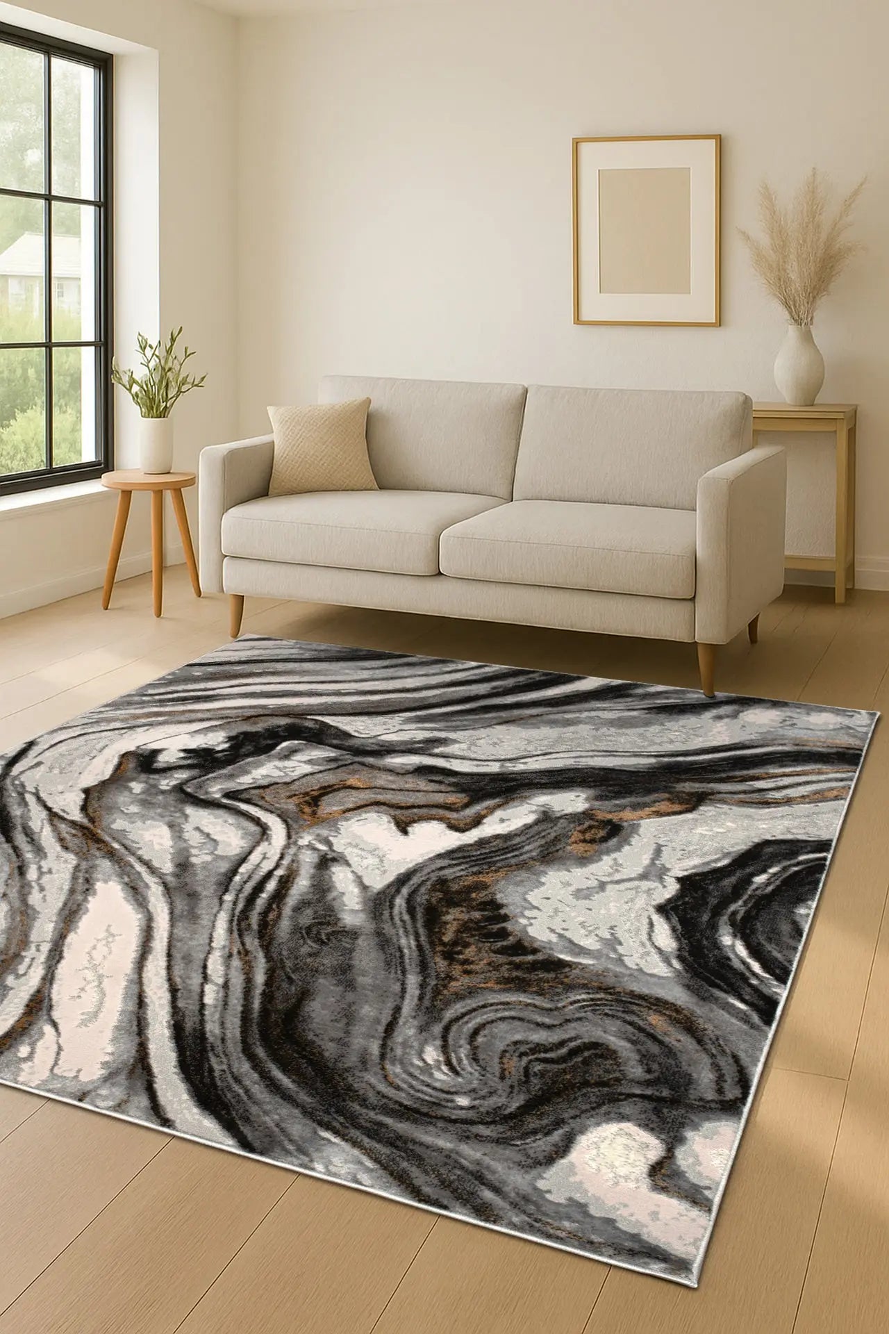 Grey Ivory Earth Abstract Living Room Bedroom Area Rug LaDole Rugs
