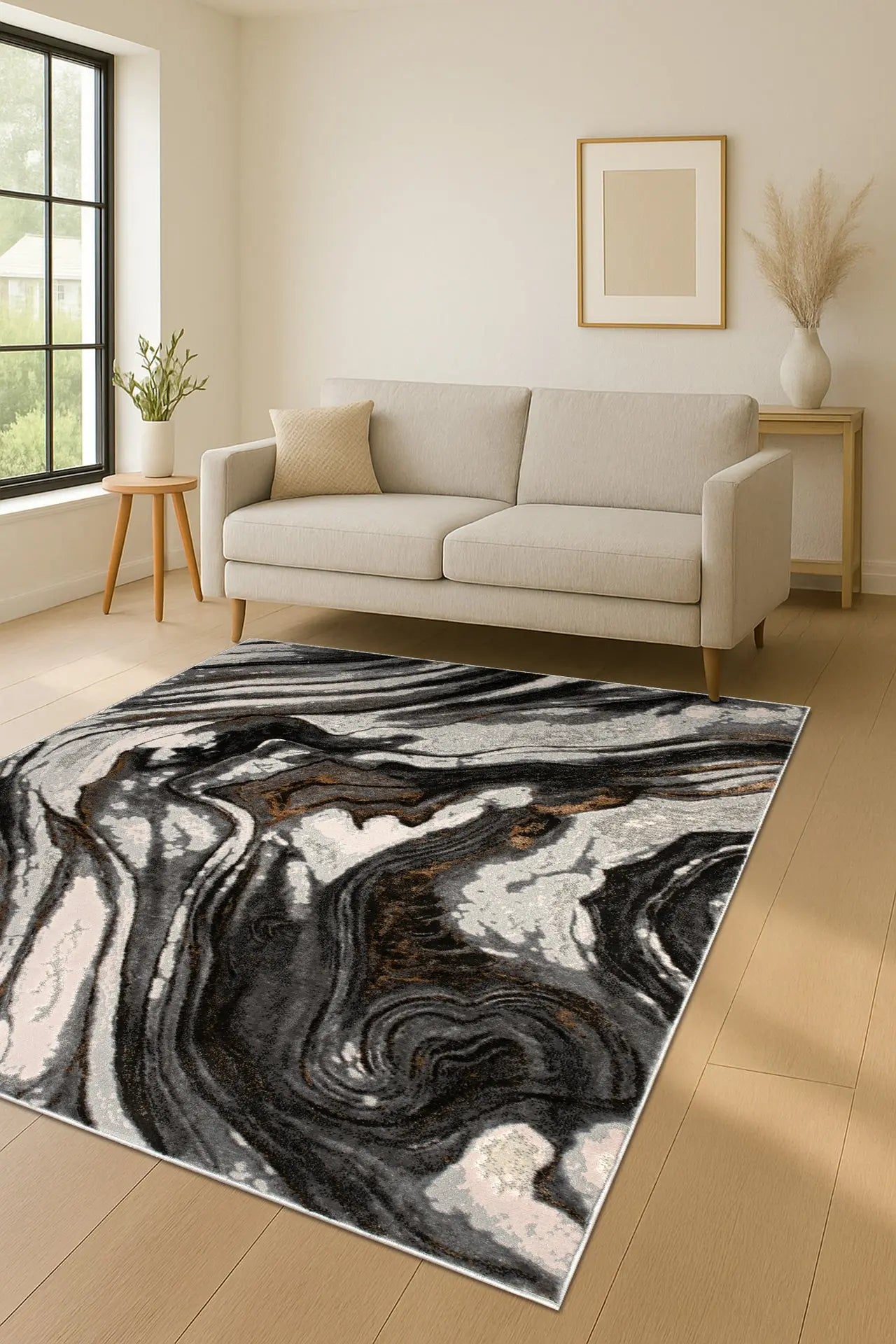 Grey Ivory Earth Abstract Living Room Bedroom Area Rug LaDole Rugs