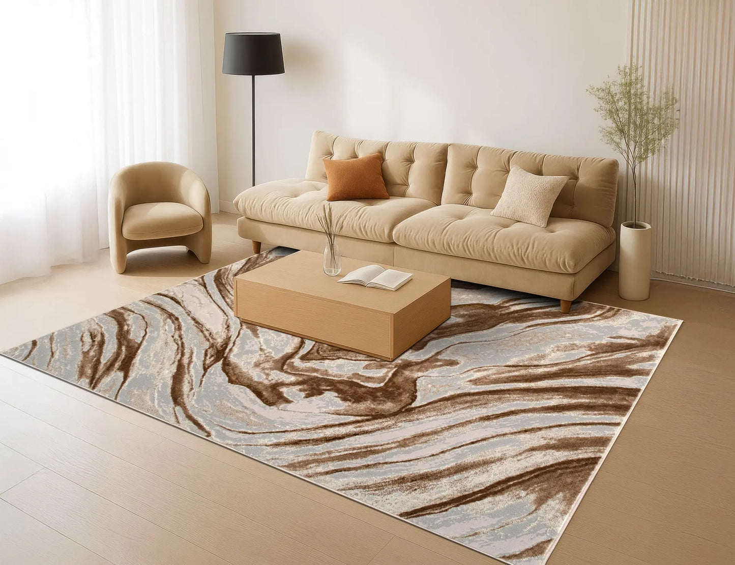 Brown Beige Earth Abstract Living Room Bedroom Area Rug LaDole Rugs